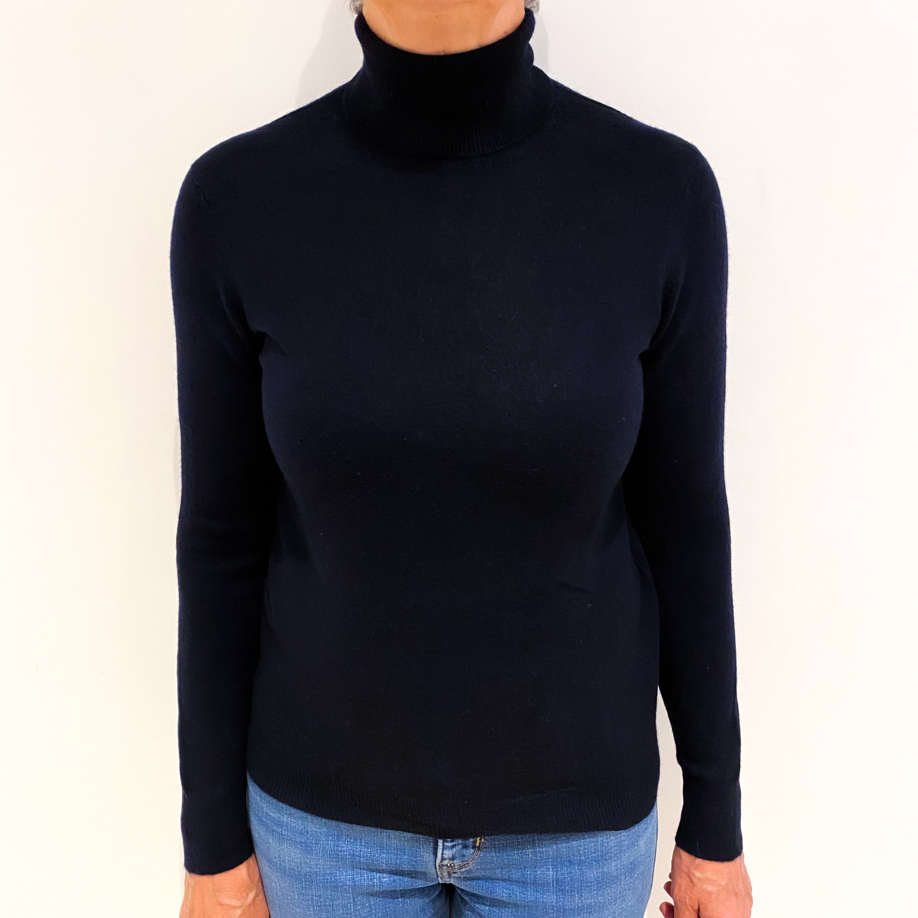 Navy Blue Cashmere Polo Neck Jumper Medium