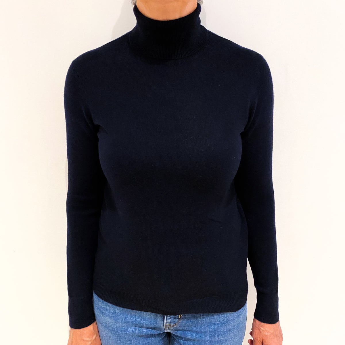 Navy Blue Cashmere Polo Neck Jumper Medium