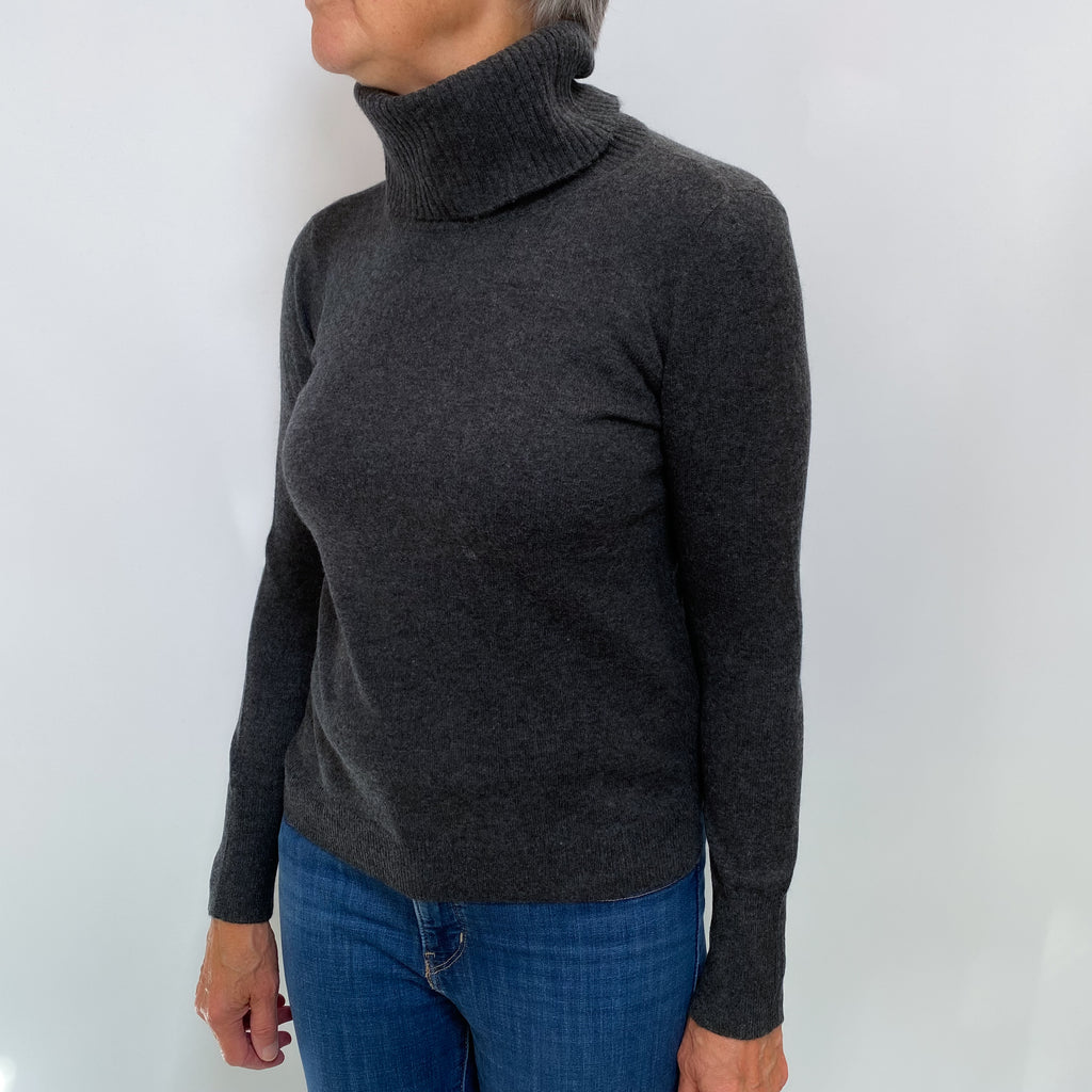Charcoal Grey Cashmere Polo Neck Jumper Medium