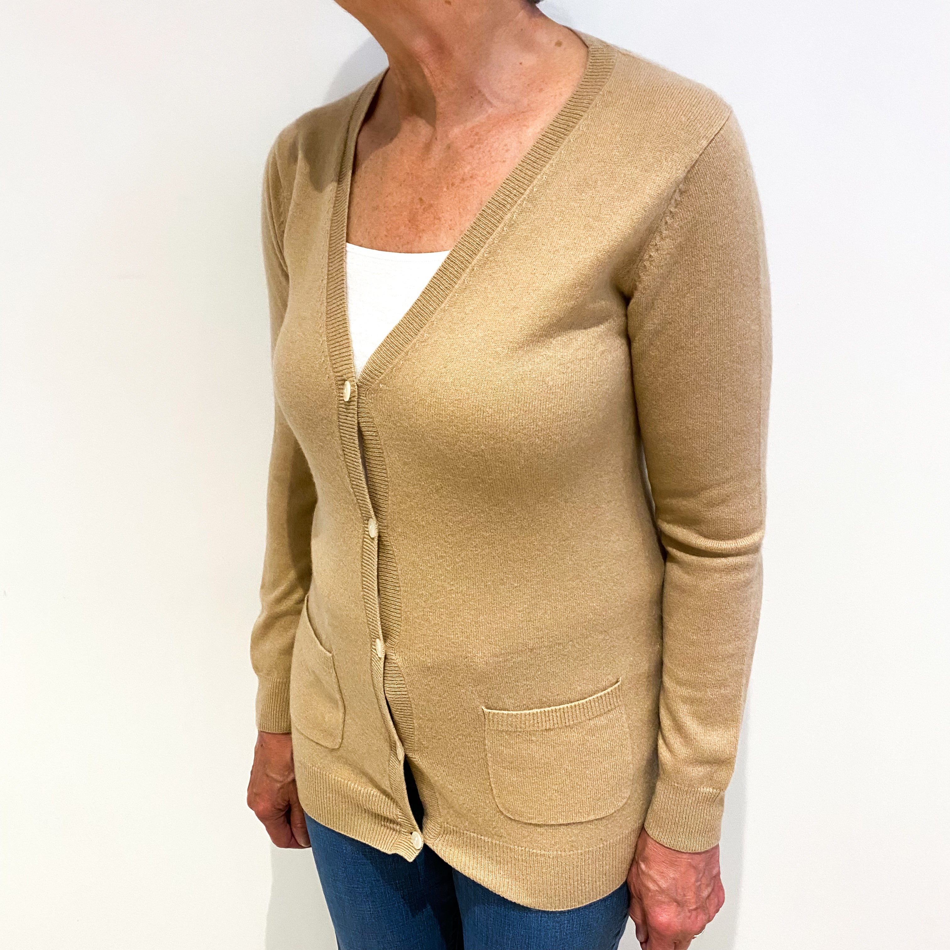 Caramel Brown Cashmere V Neck Cardigan Medium