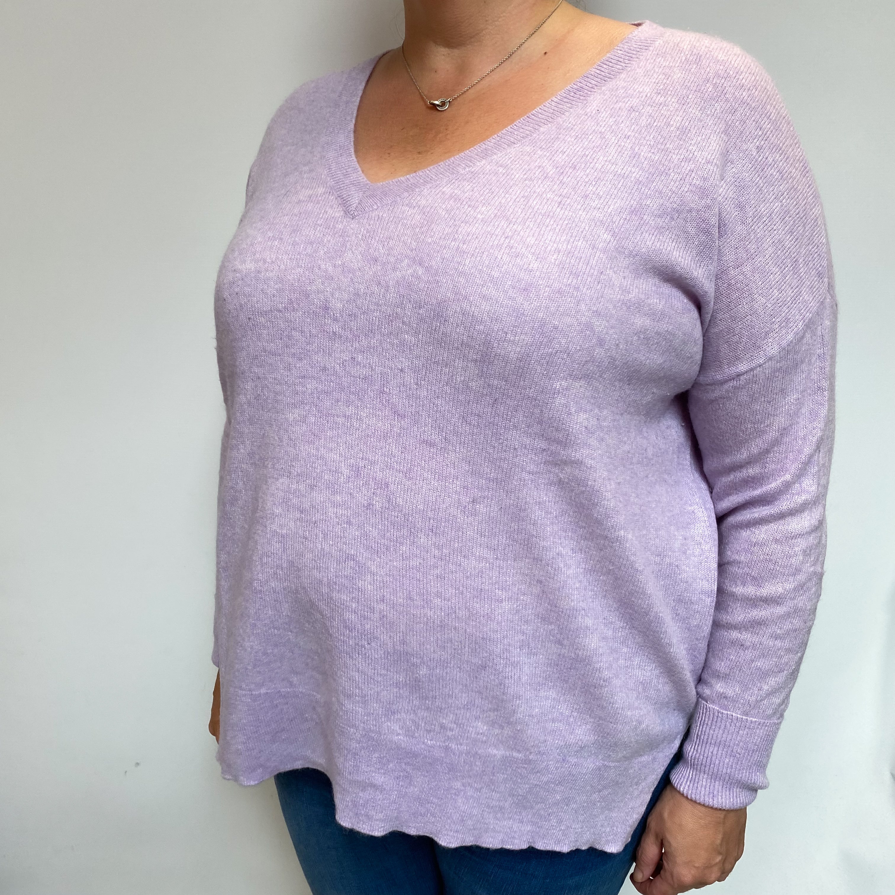 Lilac Purple Cashmere V Neck Jumper Extra Large