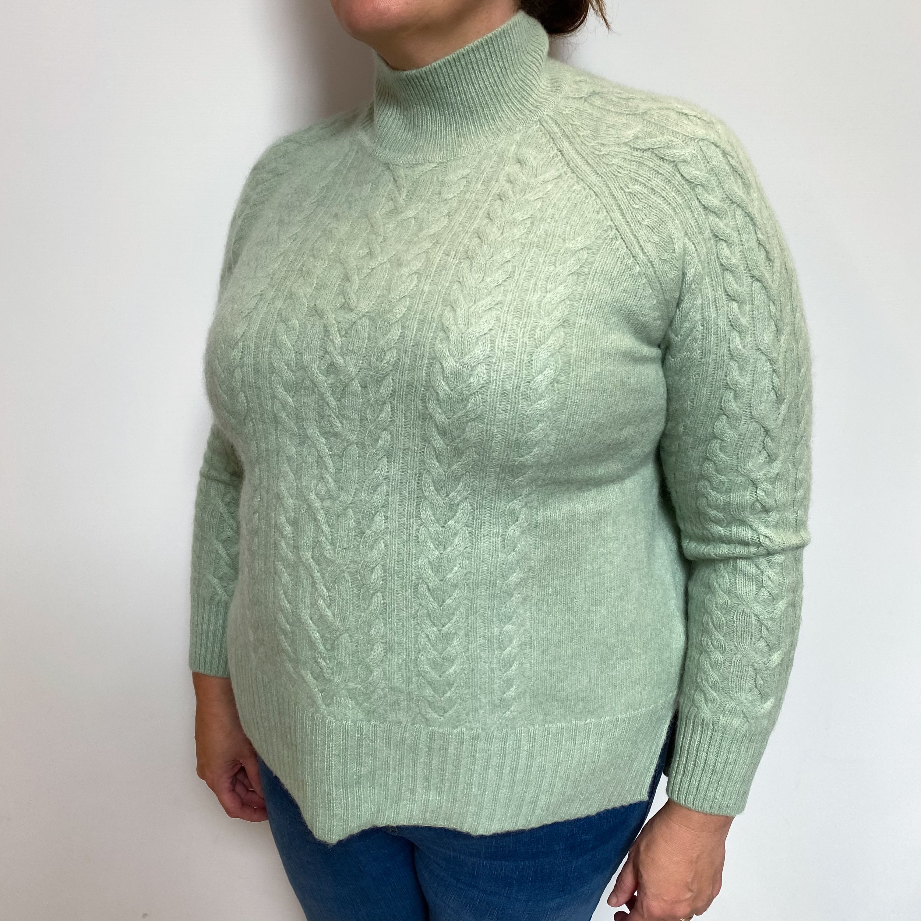 Mint Green Cashmere Polo Neck Jumper Extra Large