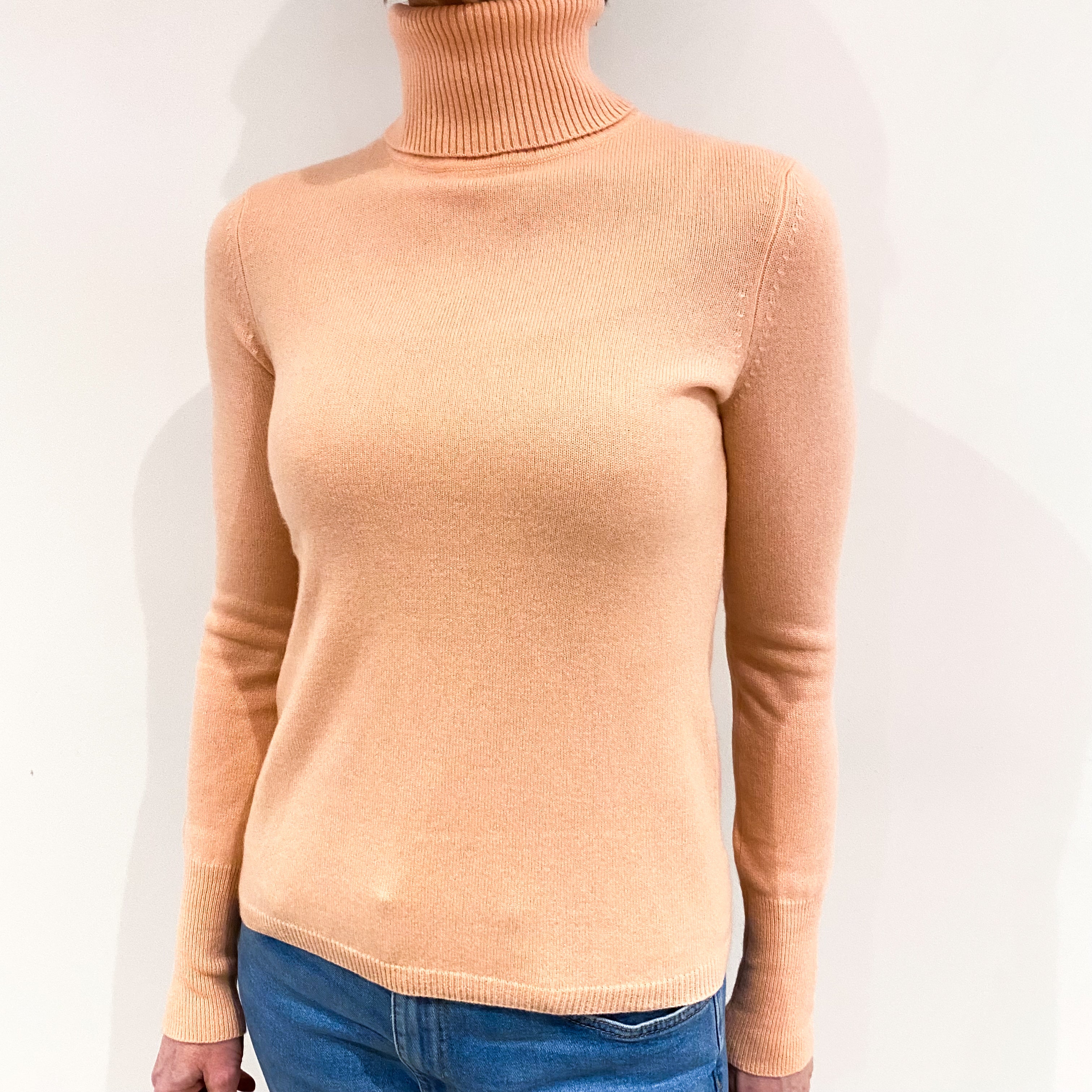 Peachy Pink Cashmere Polo Neck Jumper Small