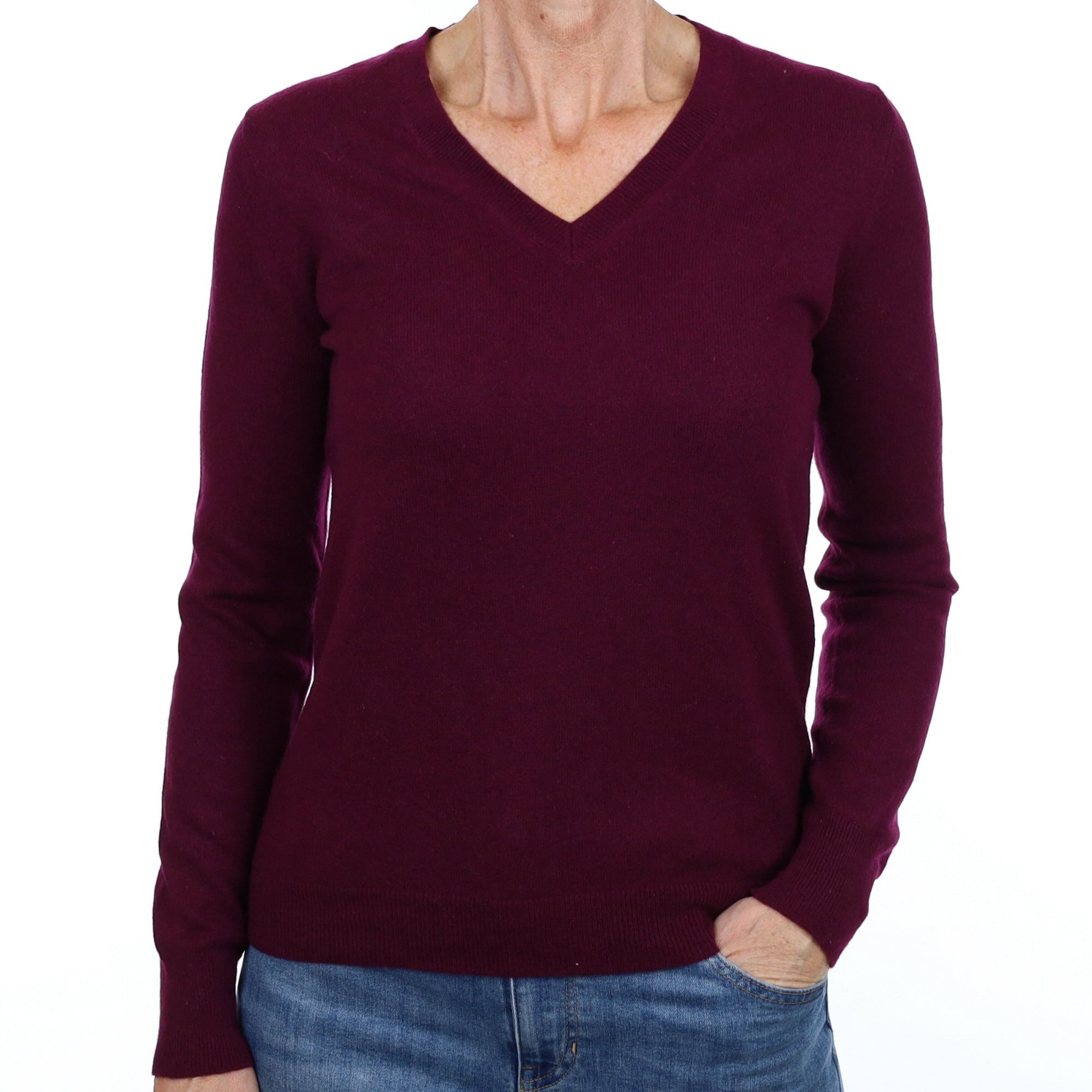 Fig Purple Cashmere V Neck Jumper Small