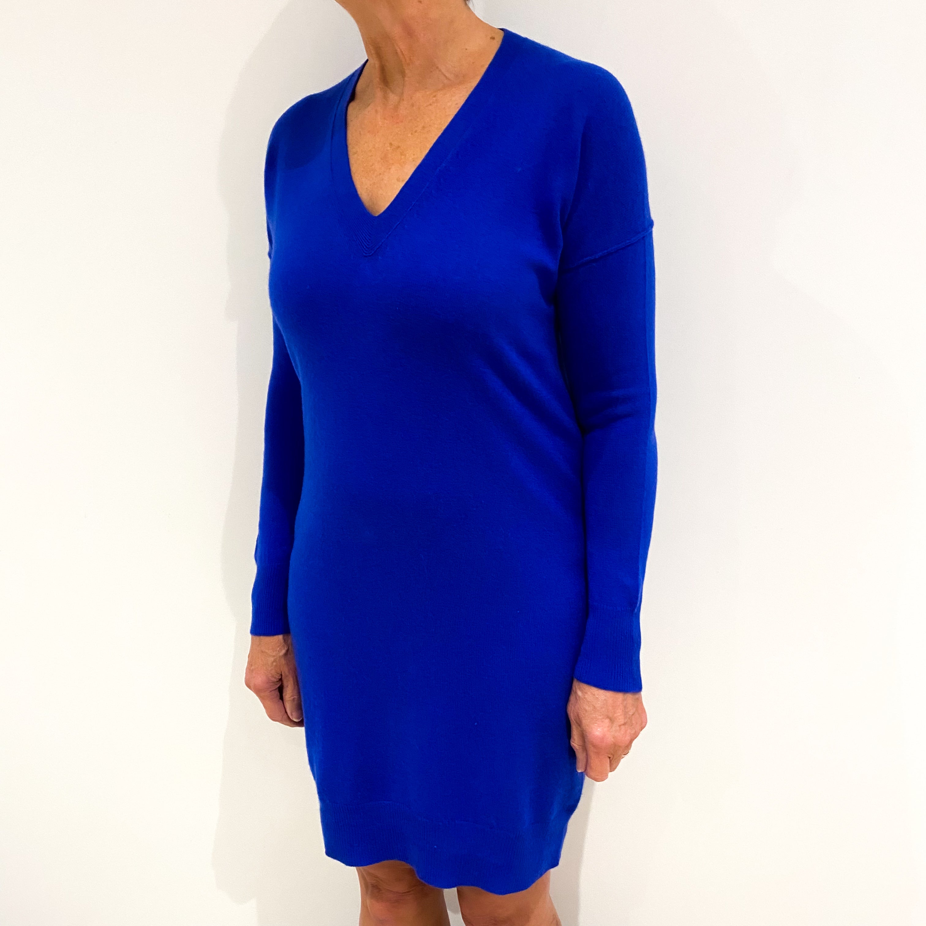 Cobalt Blue Cashmere V-Neck Dress Medium