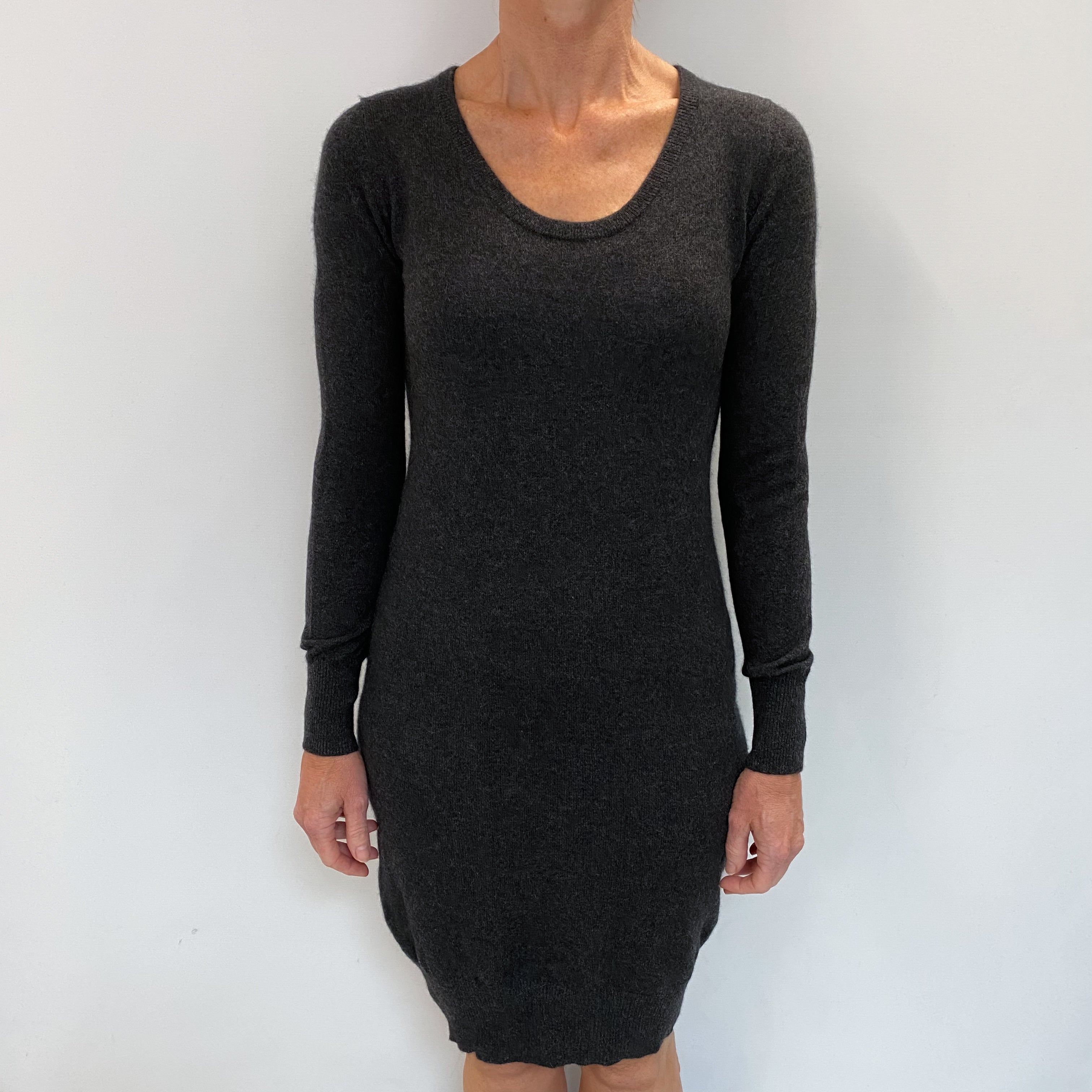 Charcoal Grey Cashmere Scoop Neck Dress Small