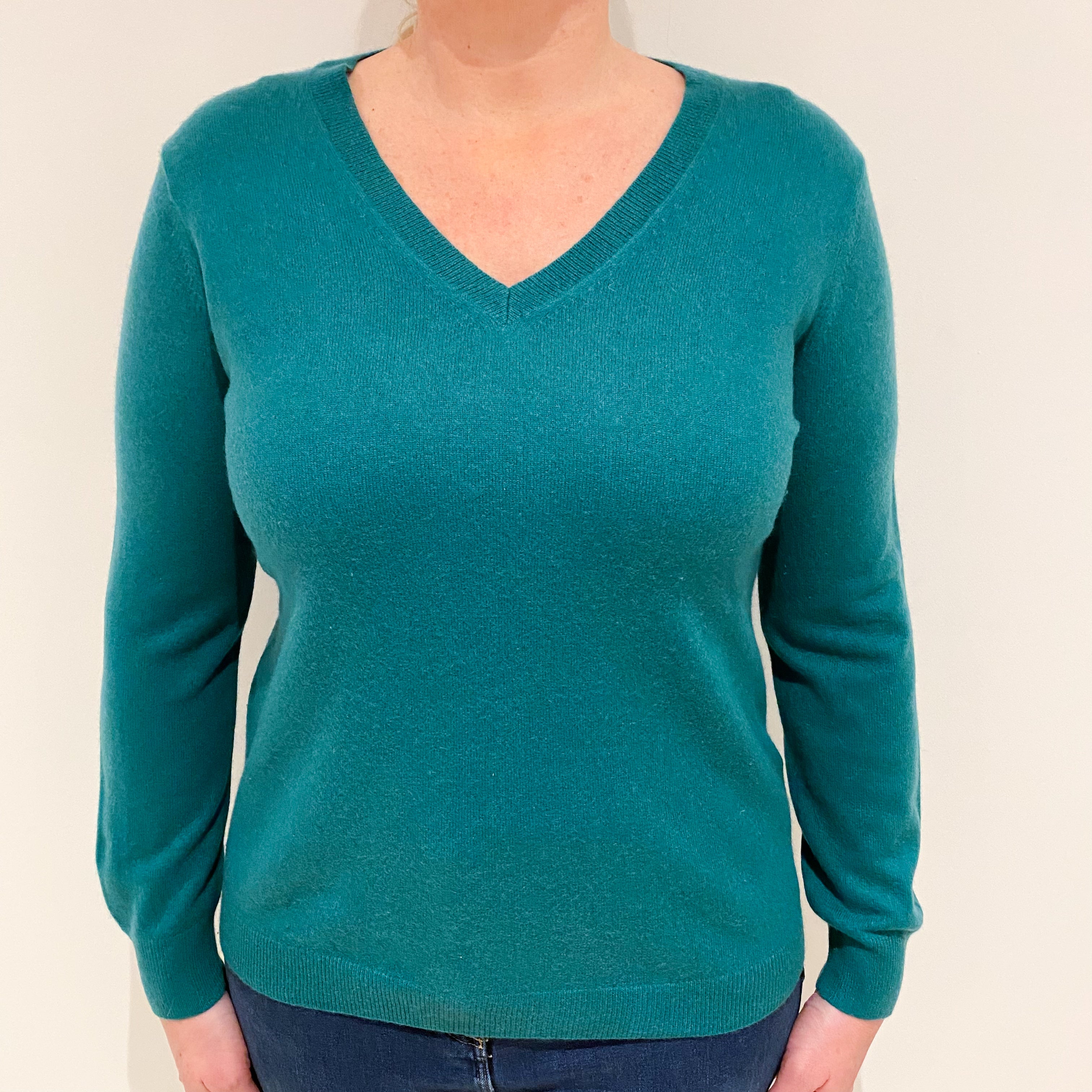 Emerald Green Cashmere V-Neck Jumper Large