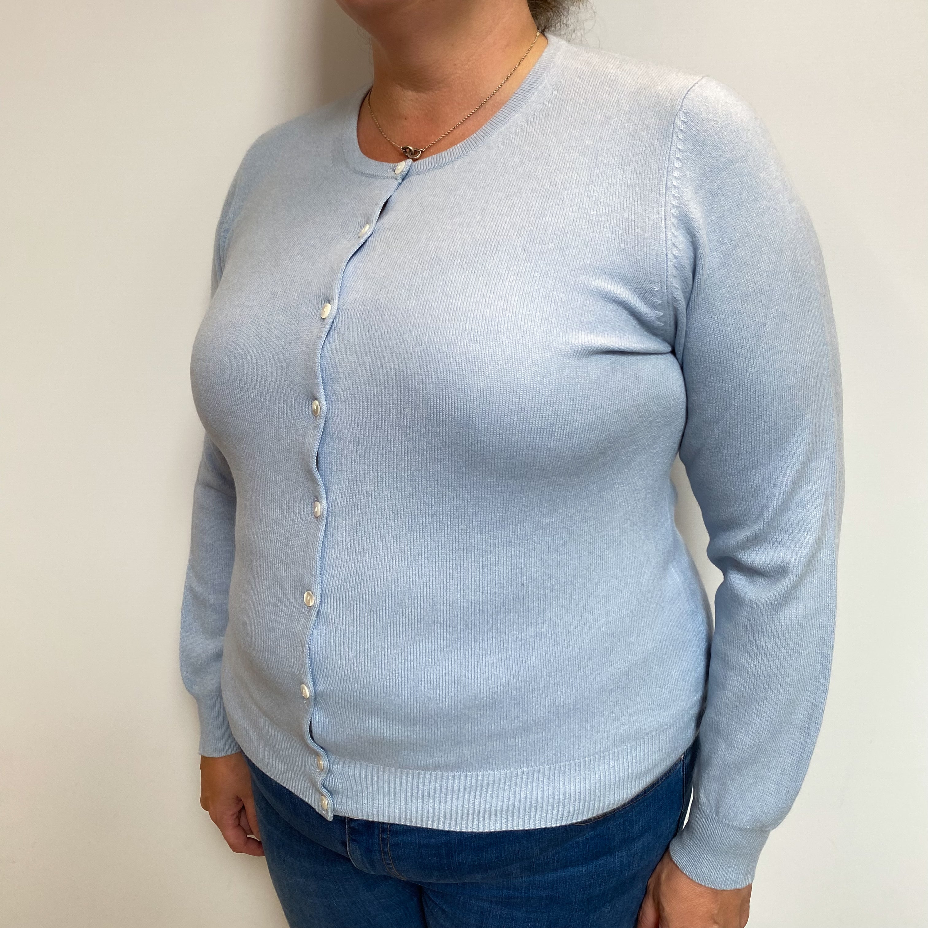 Powder Blue Cashmere Crew Cardigan Extra Large