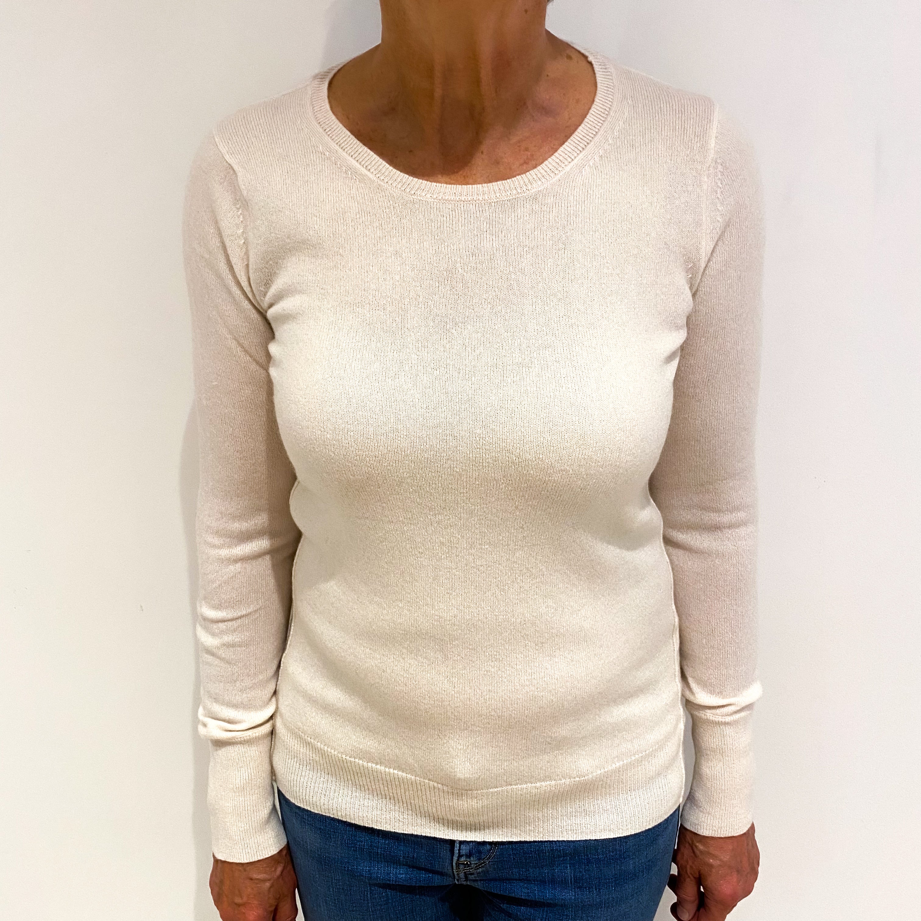 Ivory Cream Cashmere Crew Neck Jumper Medium