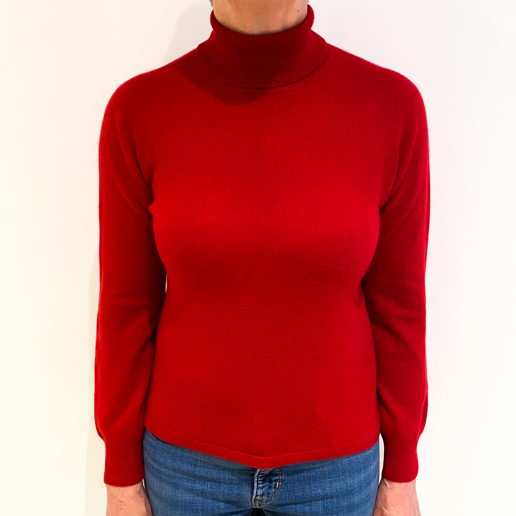Scarlet Red Cashmere Polo Neck Jumper Medium