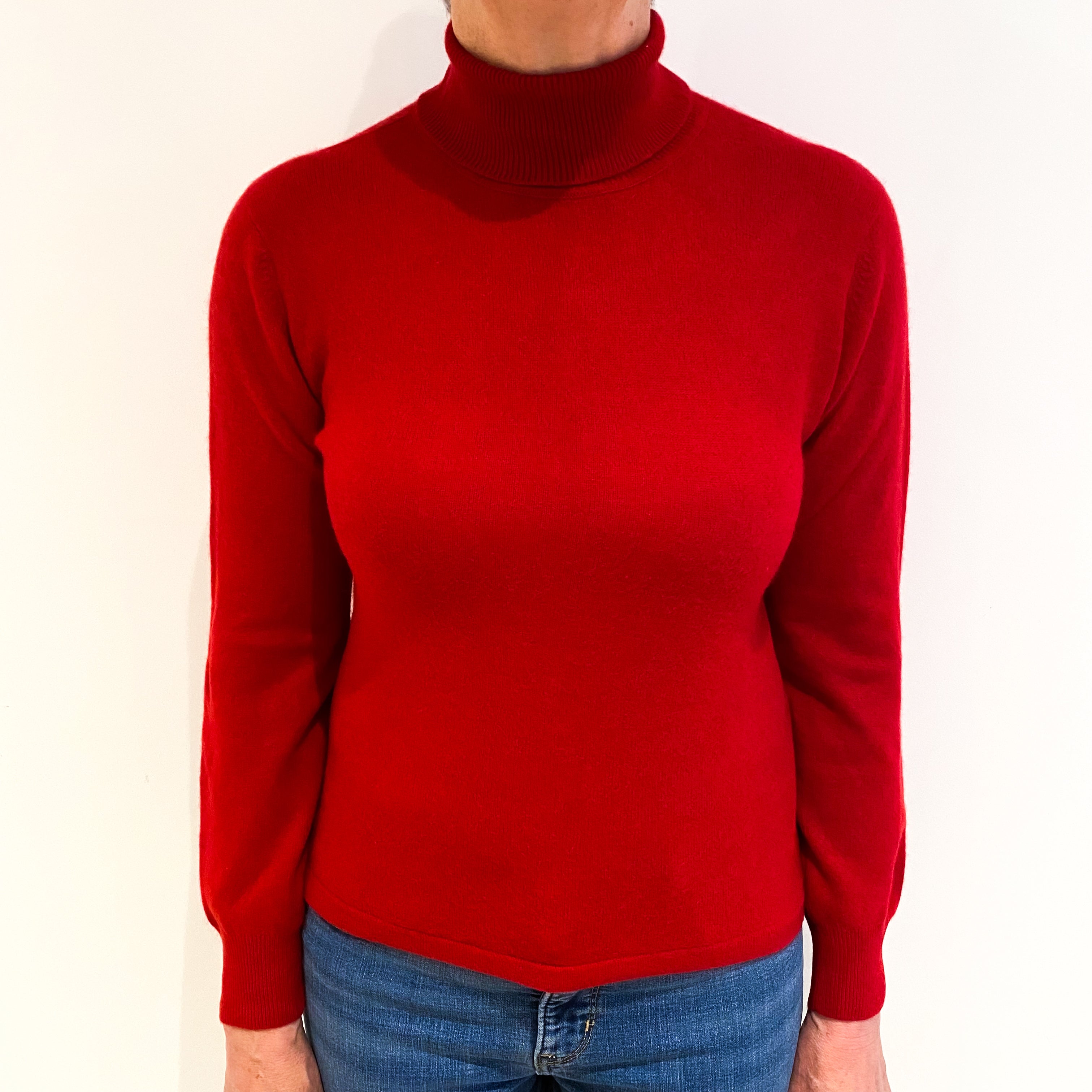 Scarlet Red Cashmere Polo Neck Jumper Medium