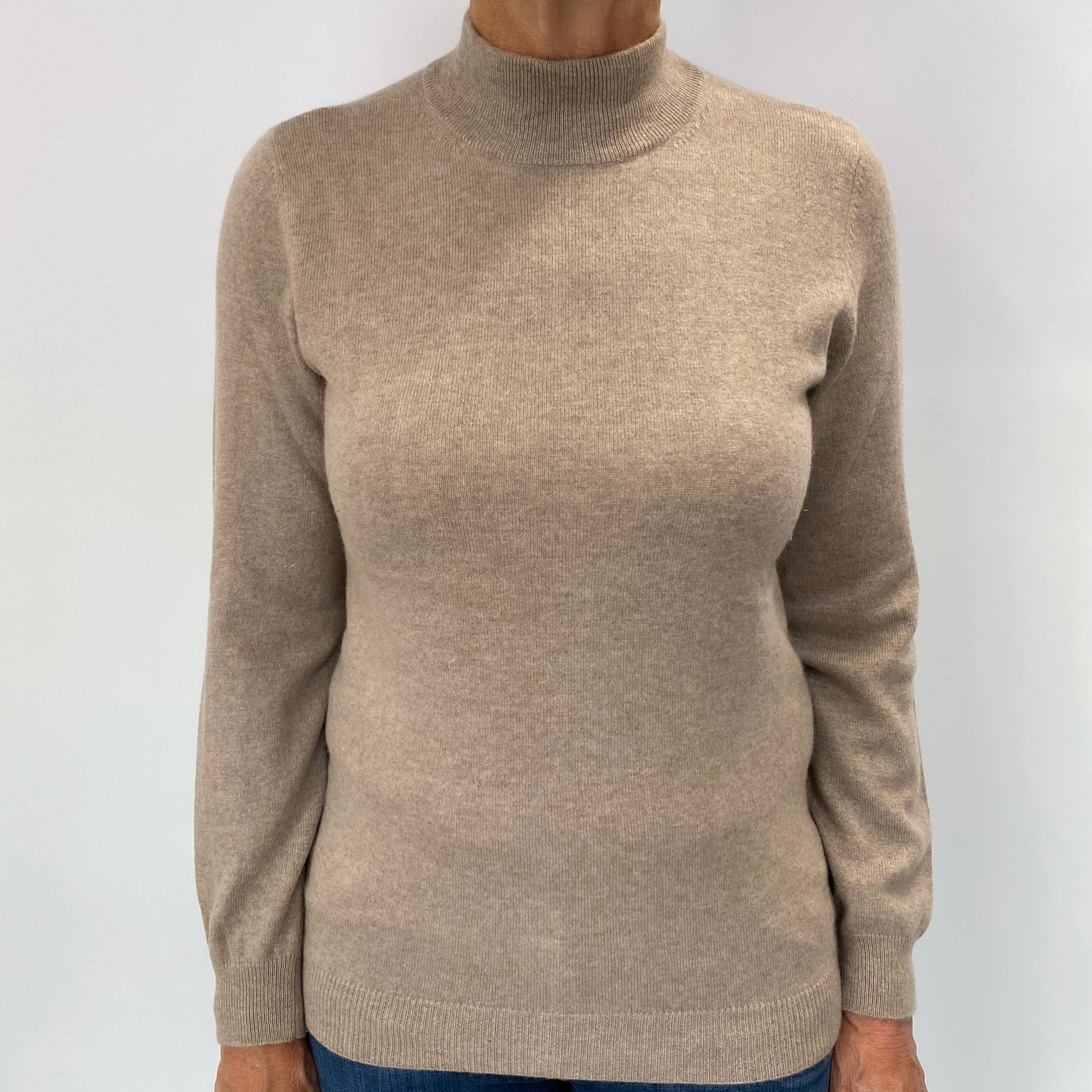 Biscuit Beige Cashmere Turtle Neck Jumper Medium