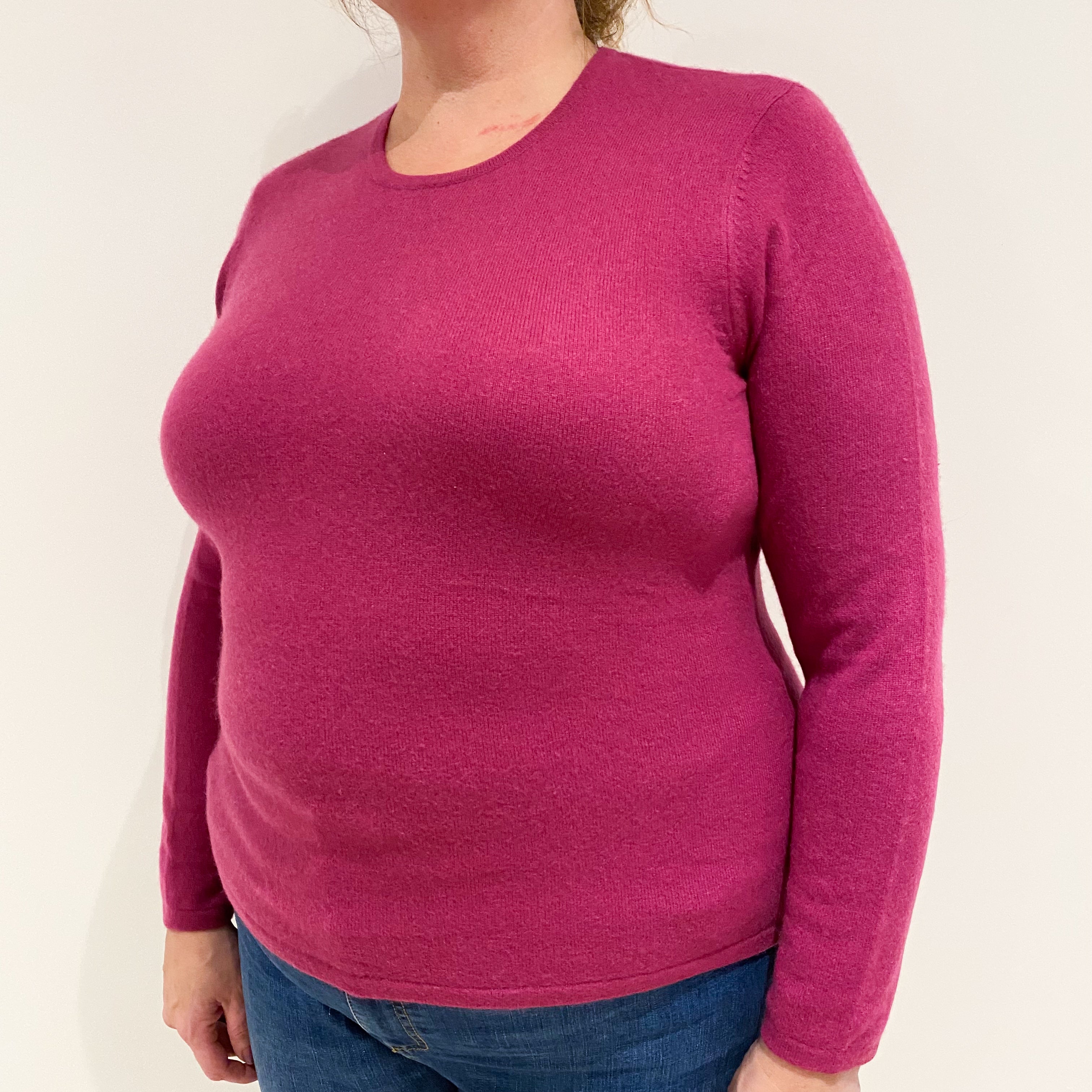 Magenta Pink Cashmere Crew Neck Jumper Extra Large