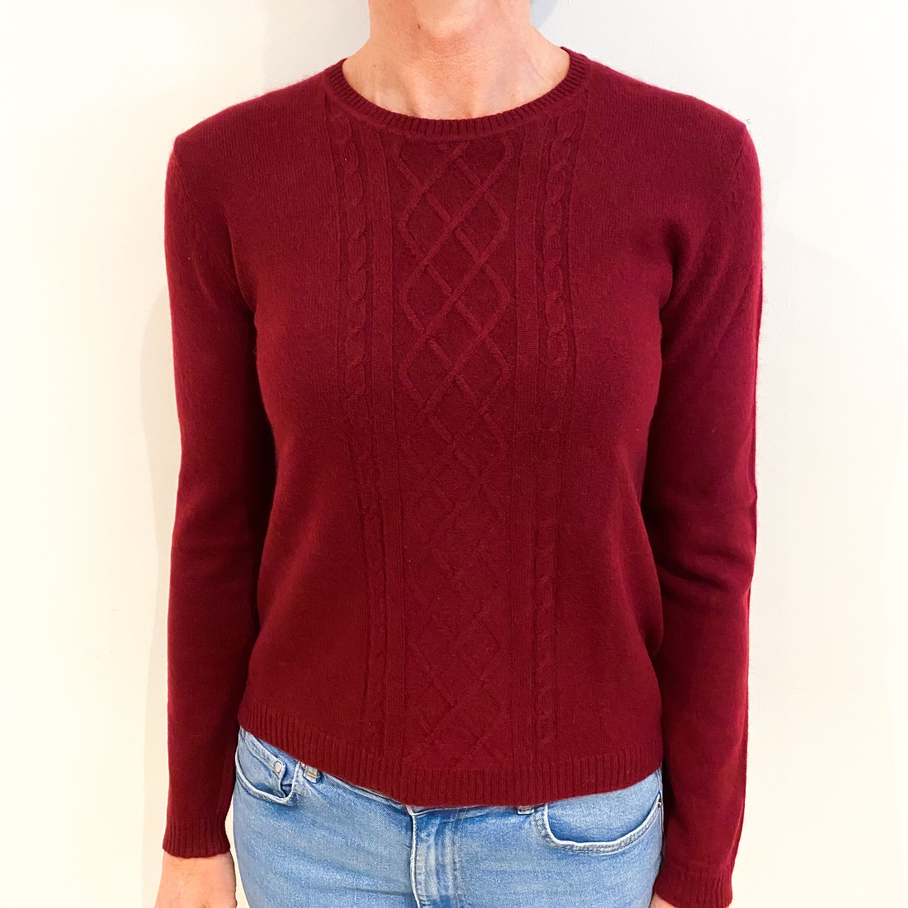 Burgundy Red Cashmere Crew Neck Jumper Small