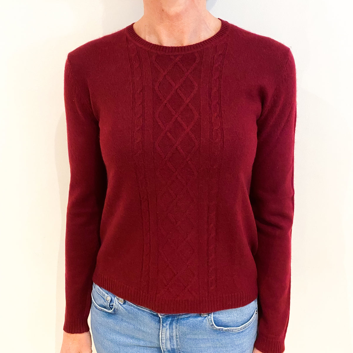 Burgundy Red Cashmere Crew Neck Jumper Small