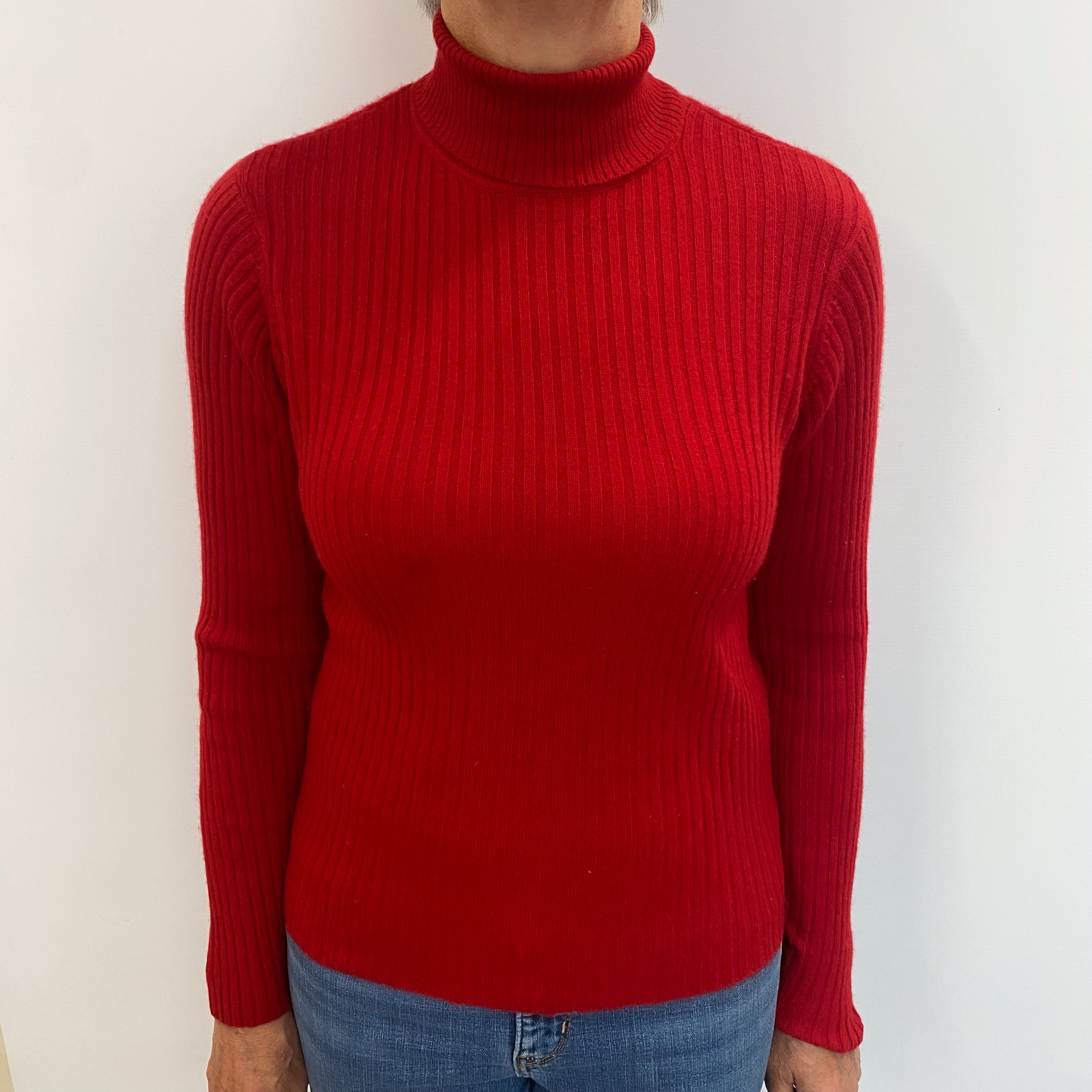 Scarlet Red Cashmere Polo Neck Jumper Medium