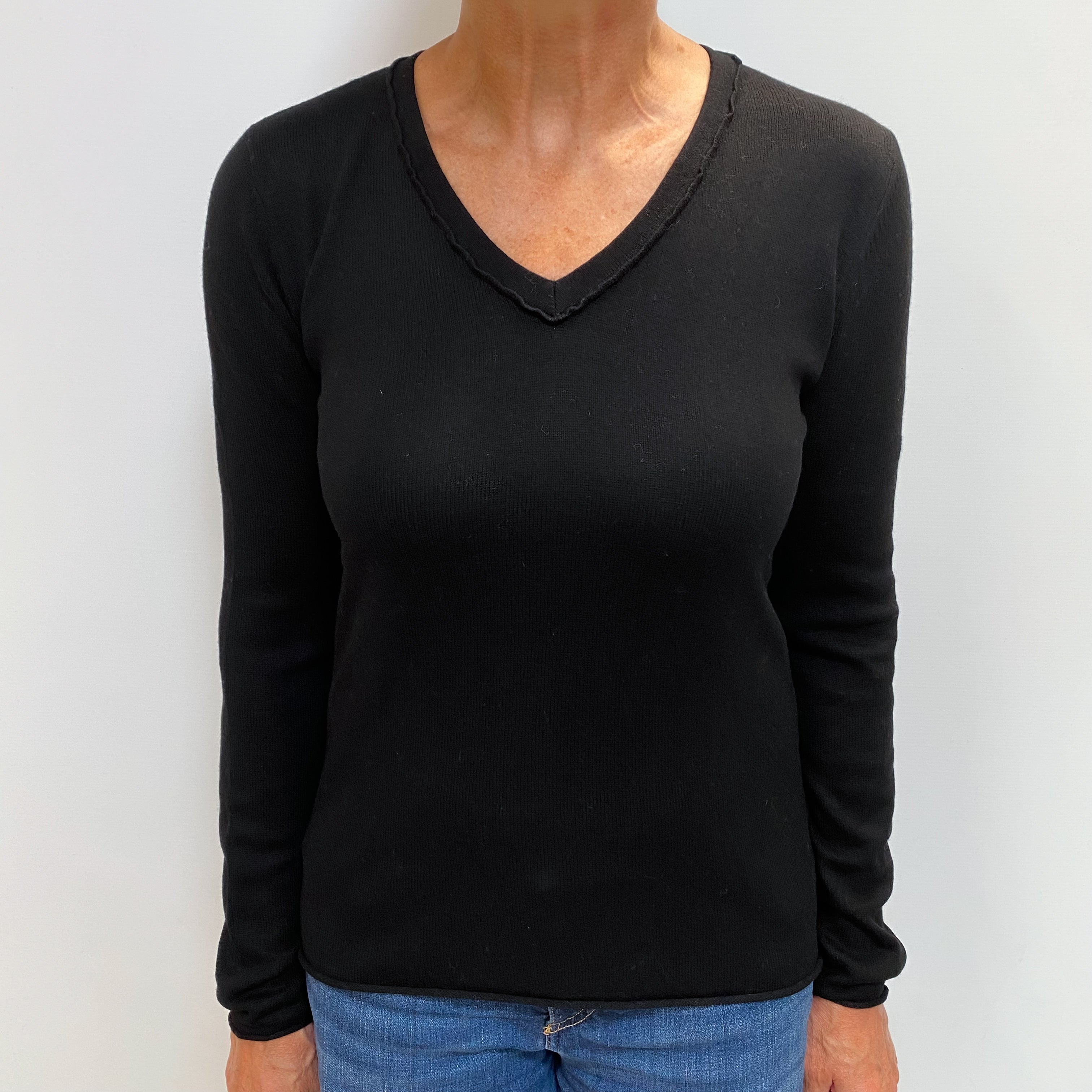Black Cashmere V Neck Jumper Medium