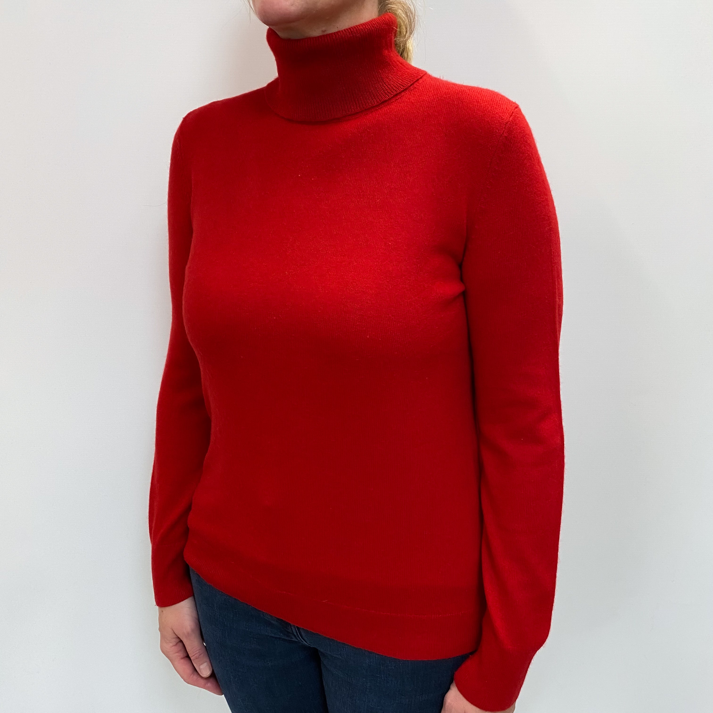 Scarlet Red Cashmere Polo Neck Jumper Large