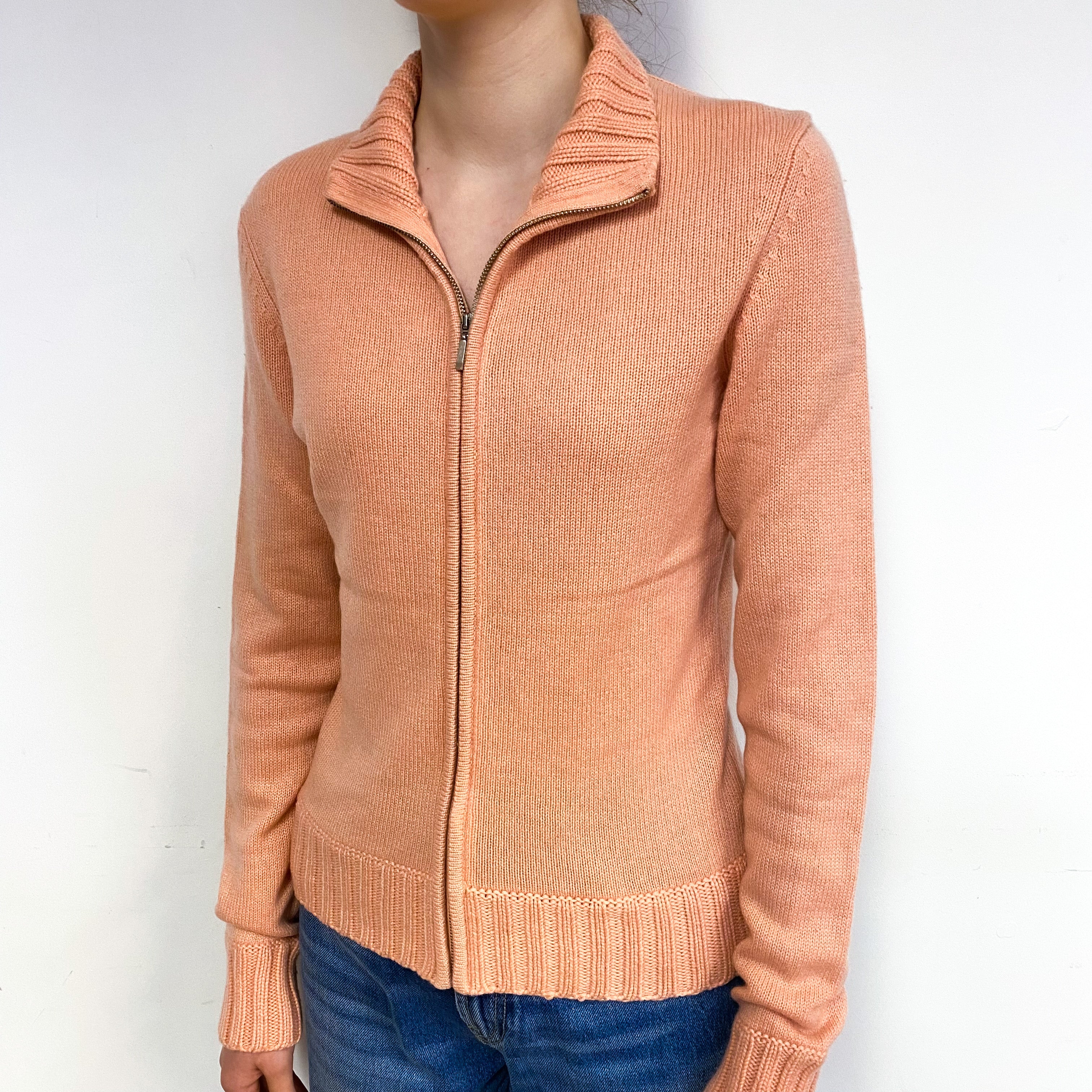 Peach Pink Chunky Cashmere Zip Up Cardigan Extra Small