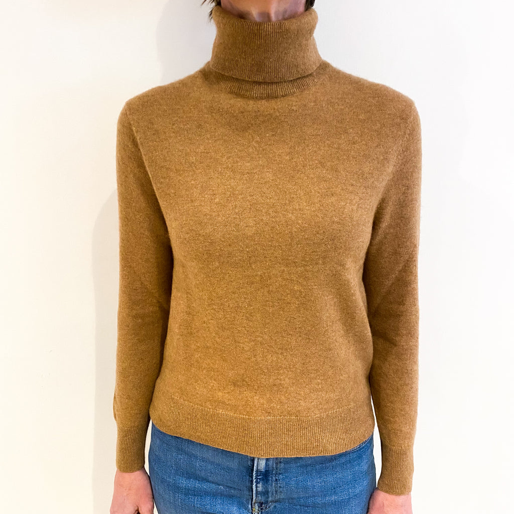 Butterscotch Brown Cashmere Polo Neck Jumper Small