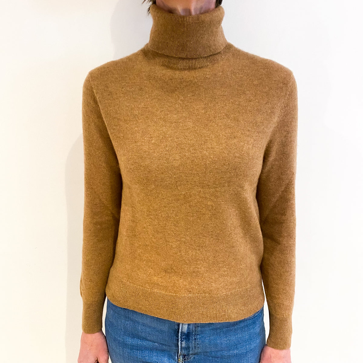 Butterscotch Brown Cashmere Polo Neck Jumper Small