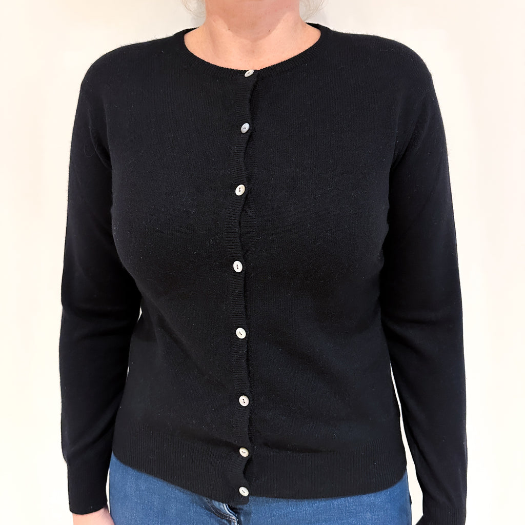 Black Cashmere Crew Neck Cardigan Large
