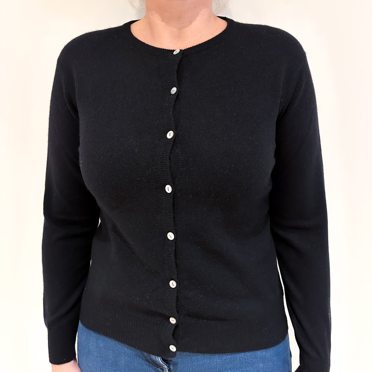 Black Cashmere Crew Neck Cardigan Large