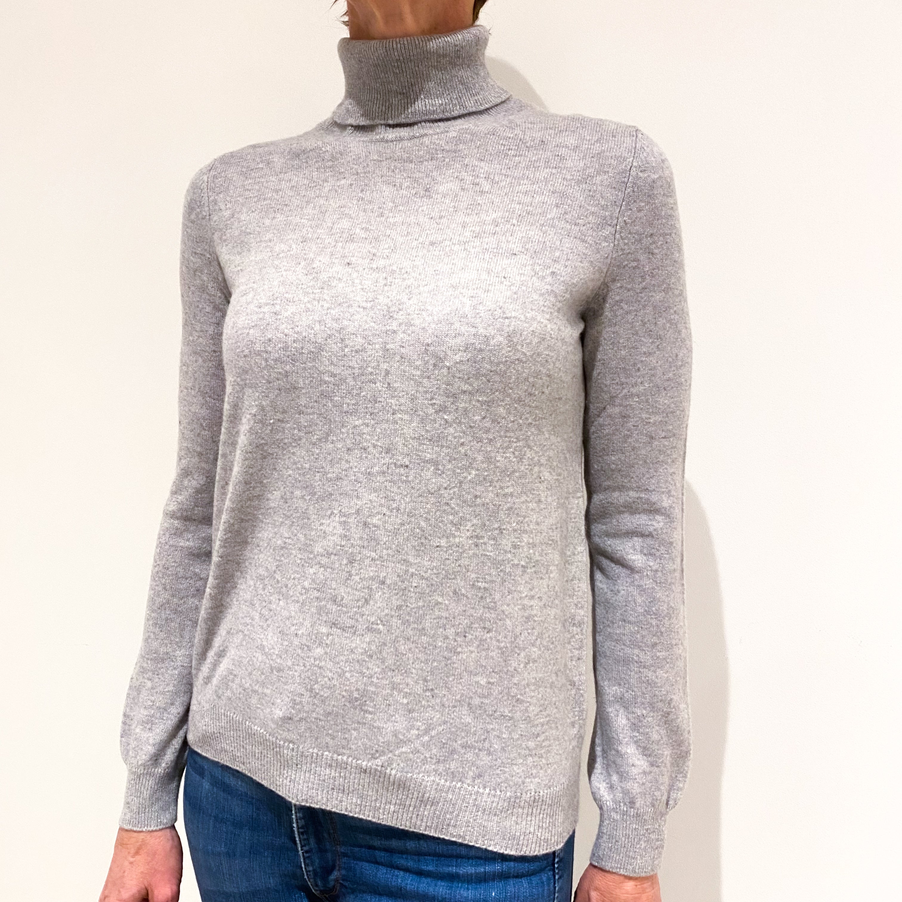 Smoke Grey Cashmere Polo Neck Jumper Small