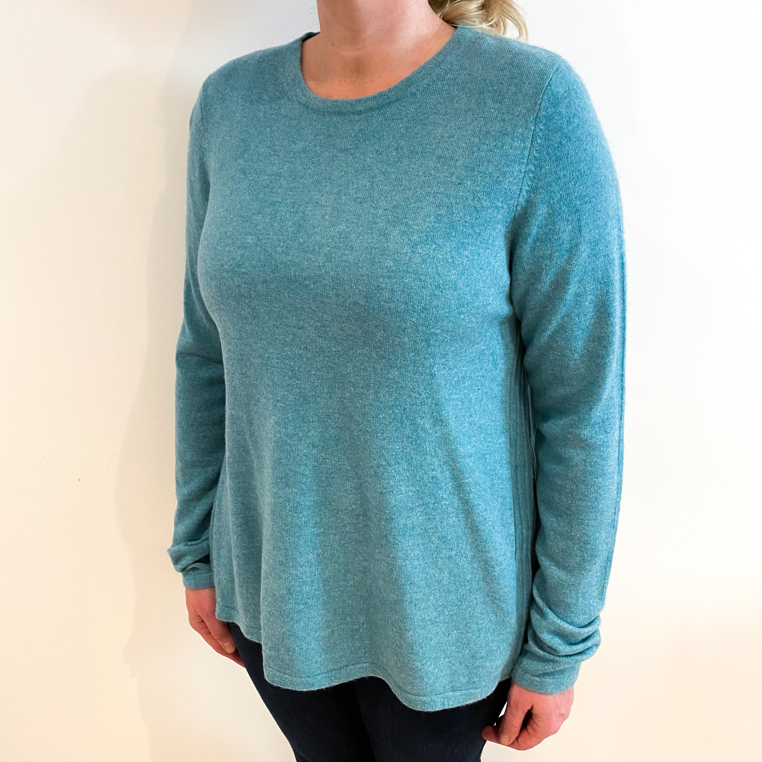 Aqua Green Cashmere Crew Neck Tunic Jumper Large