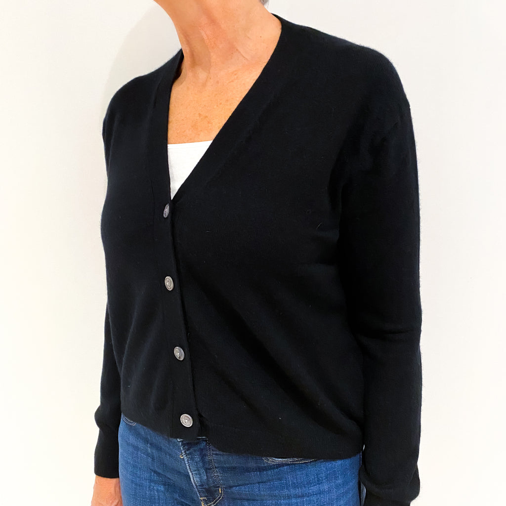 Black Cashmere V-neck Cardigan Medium