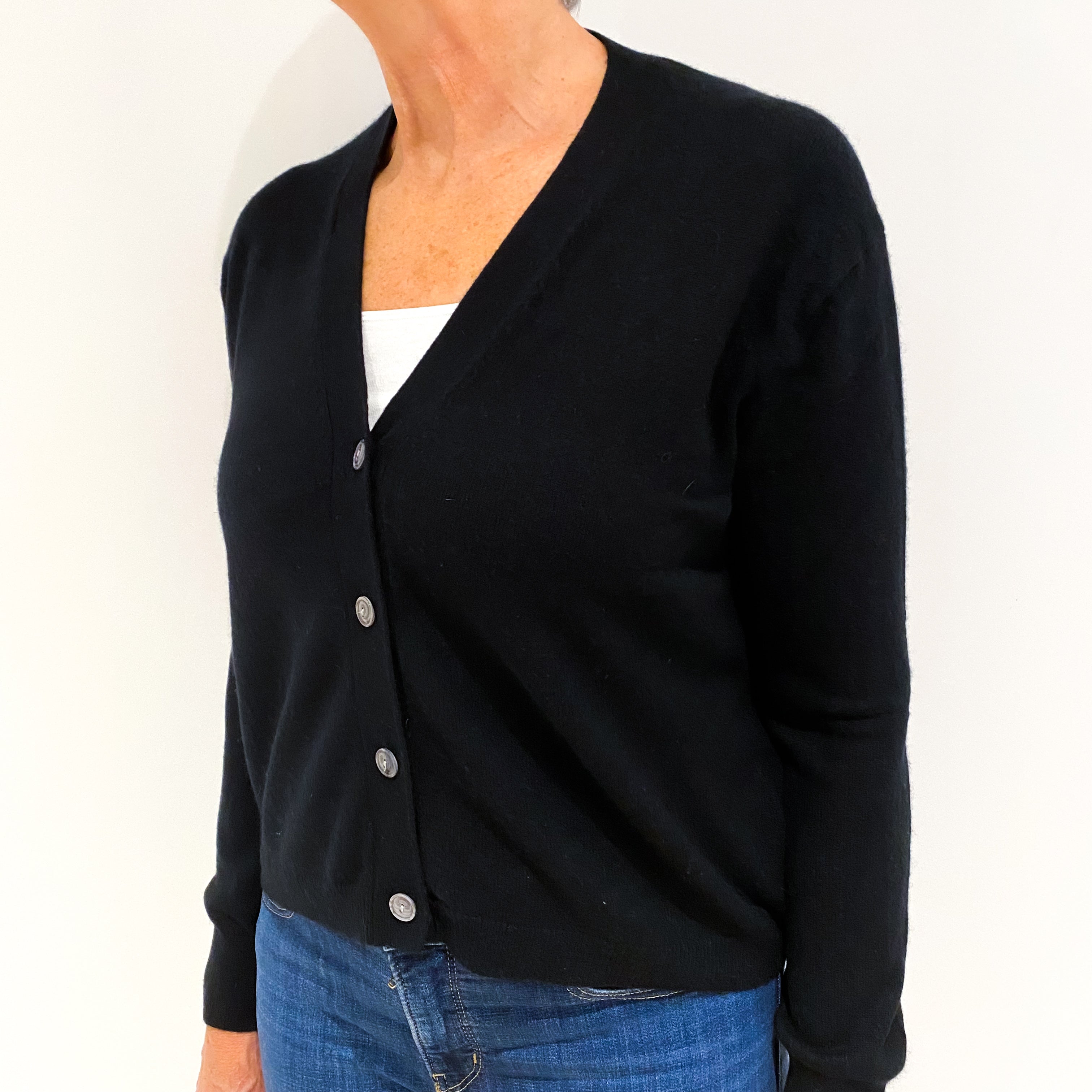 Black Cashmere V-neck Cardigan Medium