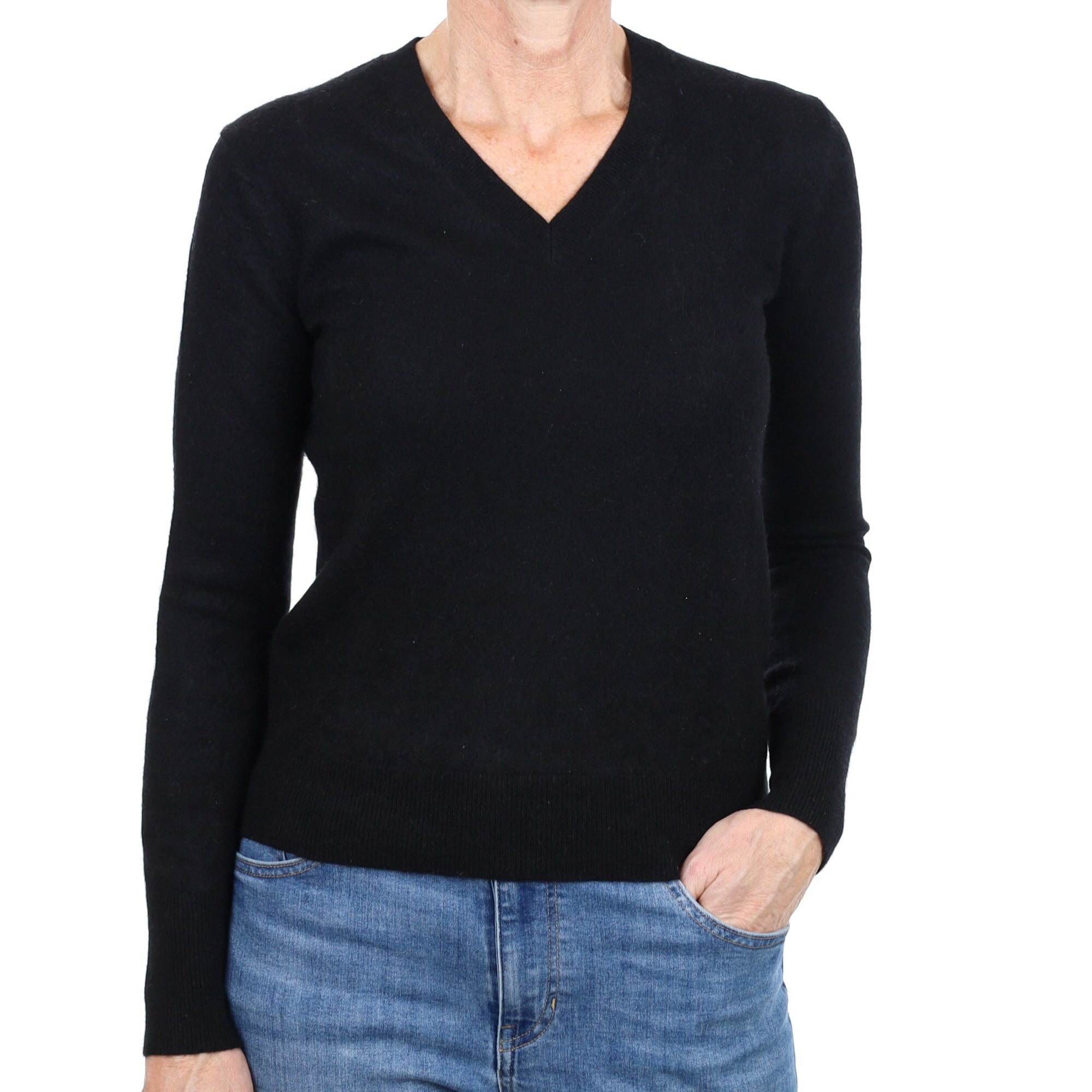 Black Cashmere V Neck Jumper Small