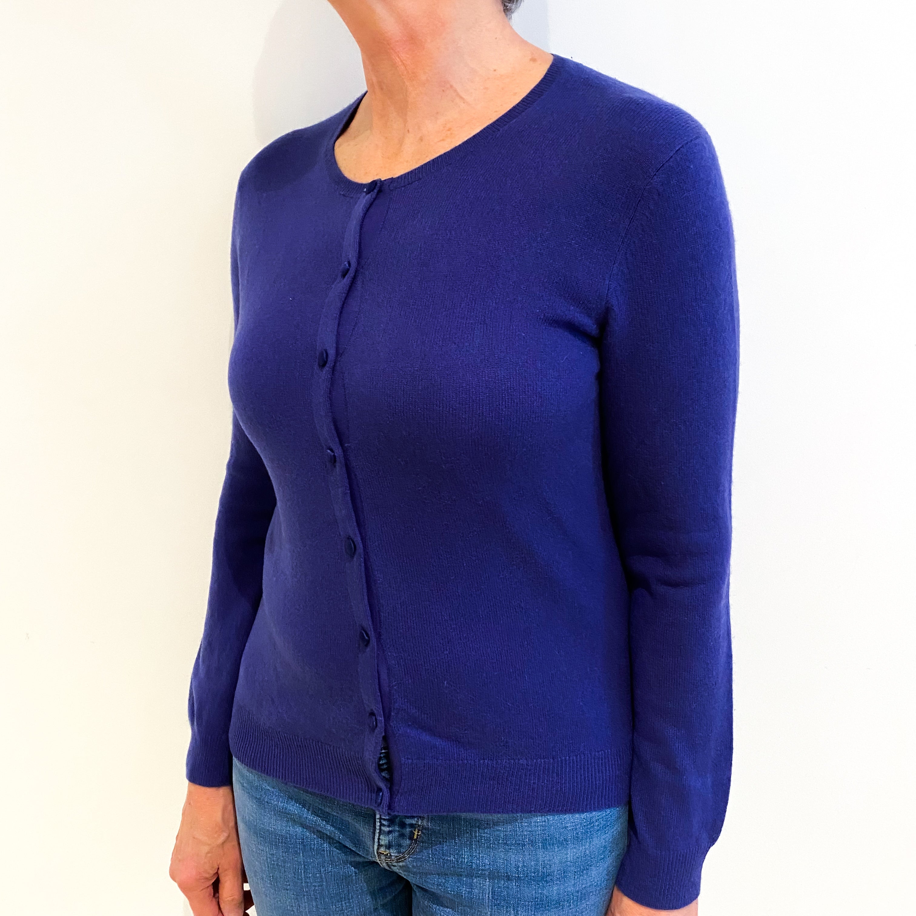 Pansy Purple Cashmere Crew Neck Cardigan Medium