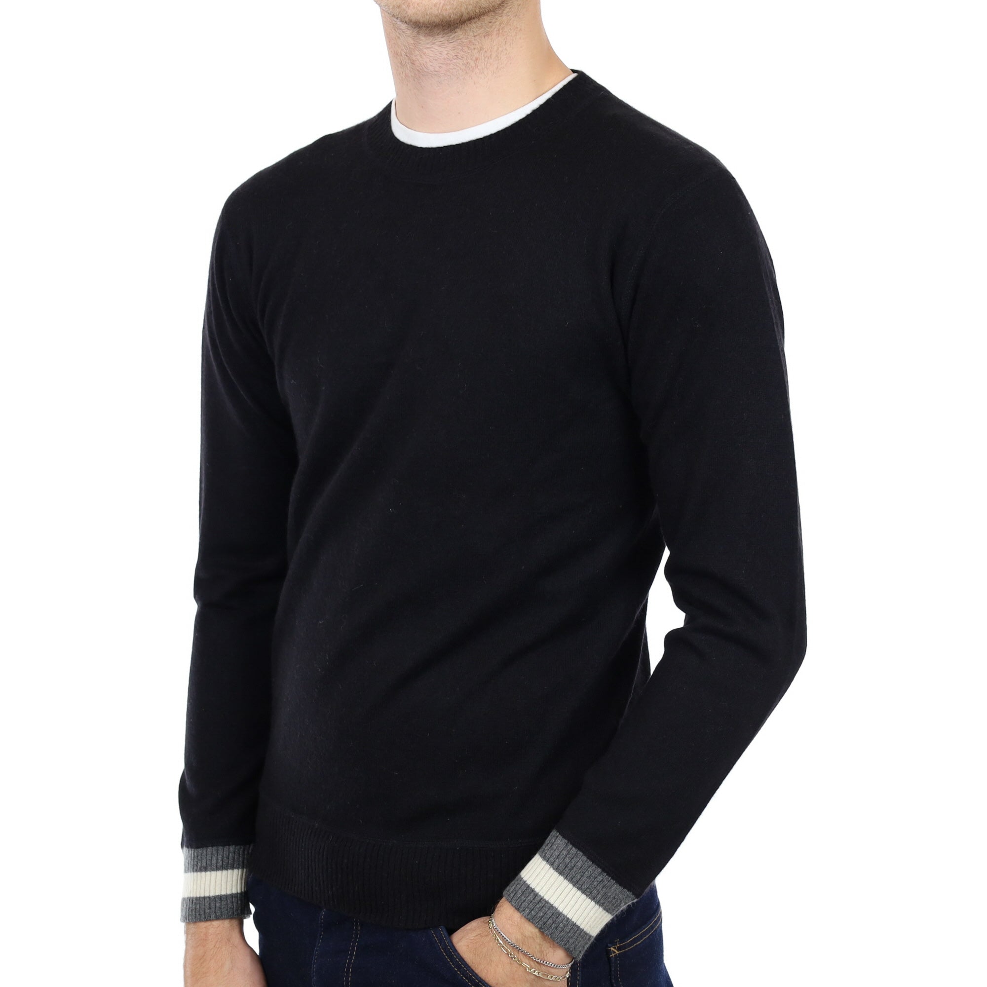 Men's Black Cashmere Crew Neck Jumper Medium