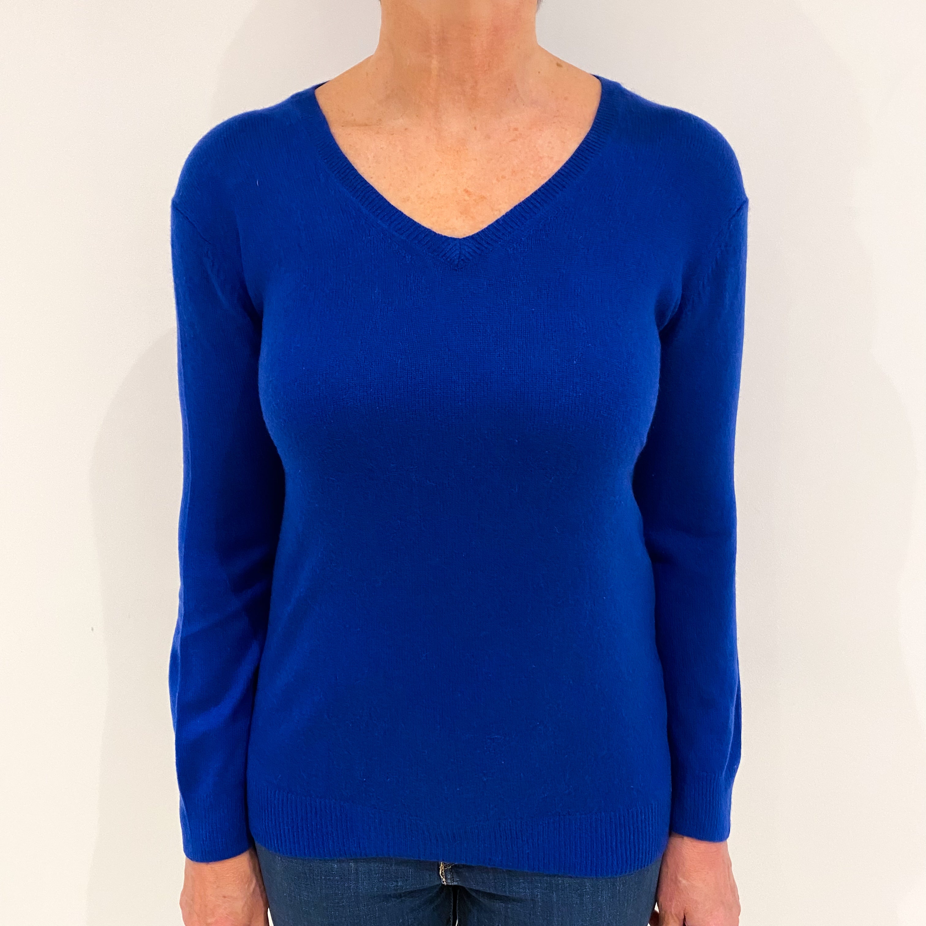 Admiral Blue Cashmere V Neck Jumper Medium