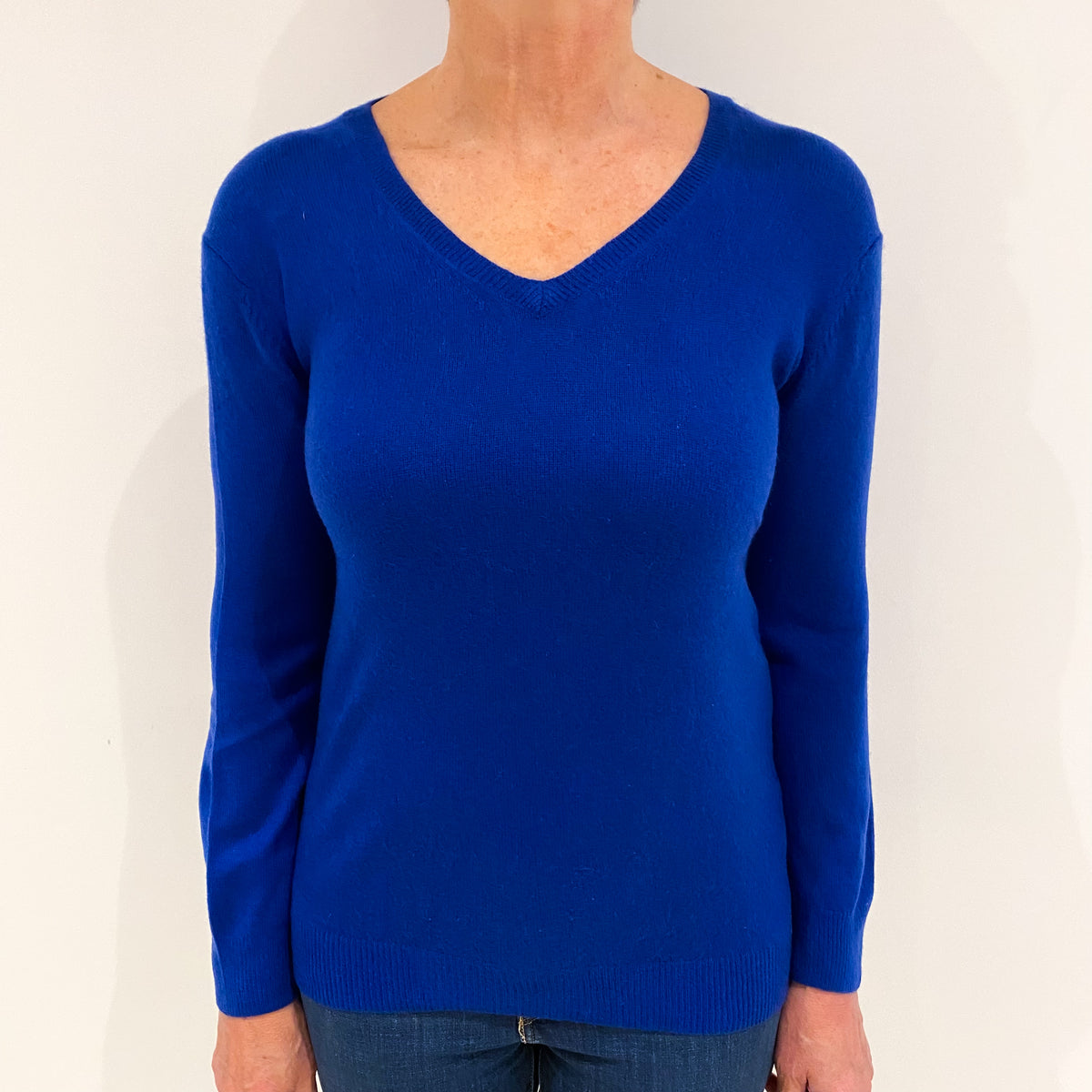 Admiral Blue Cashmere V Neck Jumper Medium