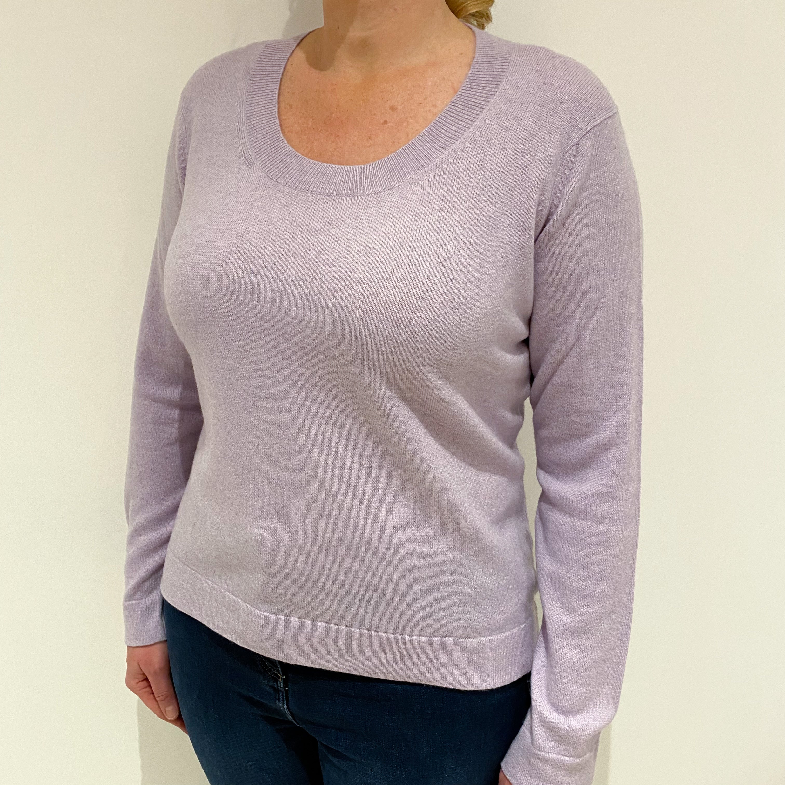 Pale Lavender Cashmere Low Scoop Neck Jumper Large