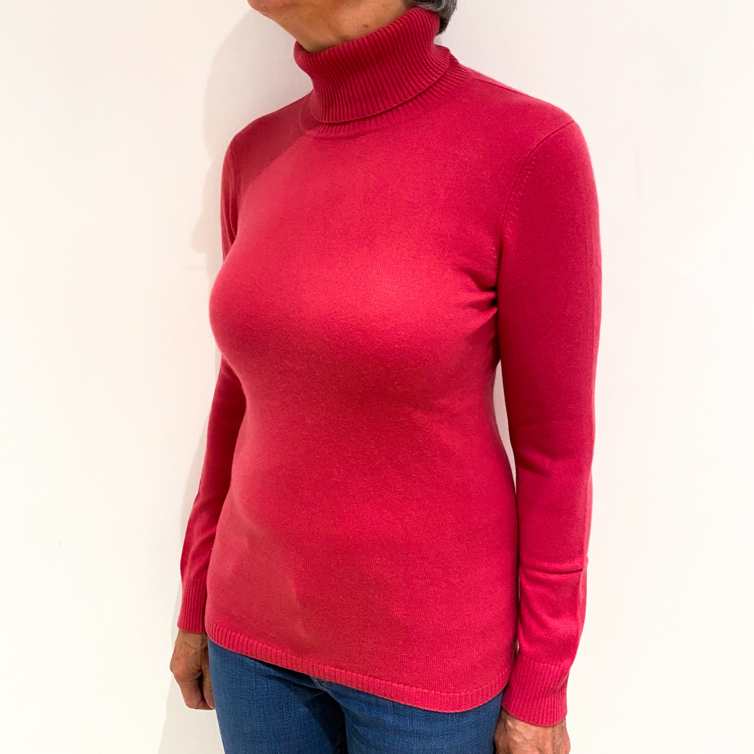 Rose Pink Cashmere Polo Neck Jumper Medium