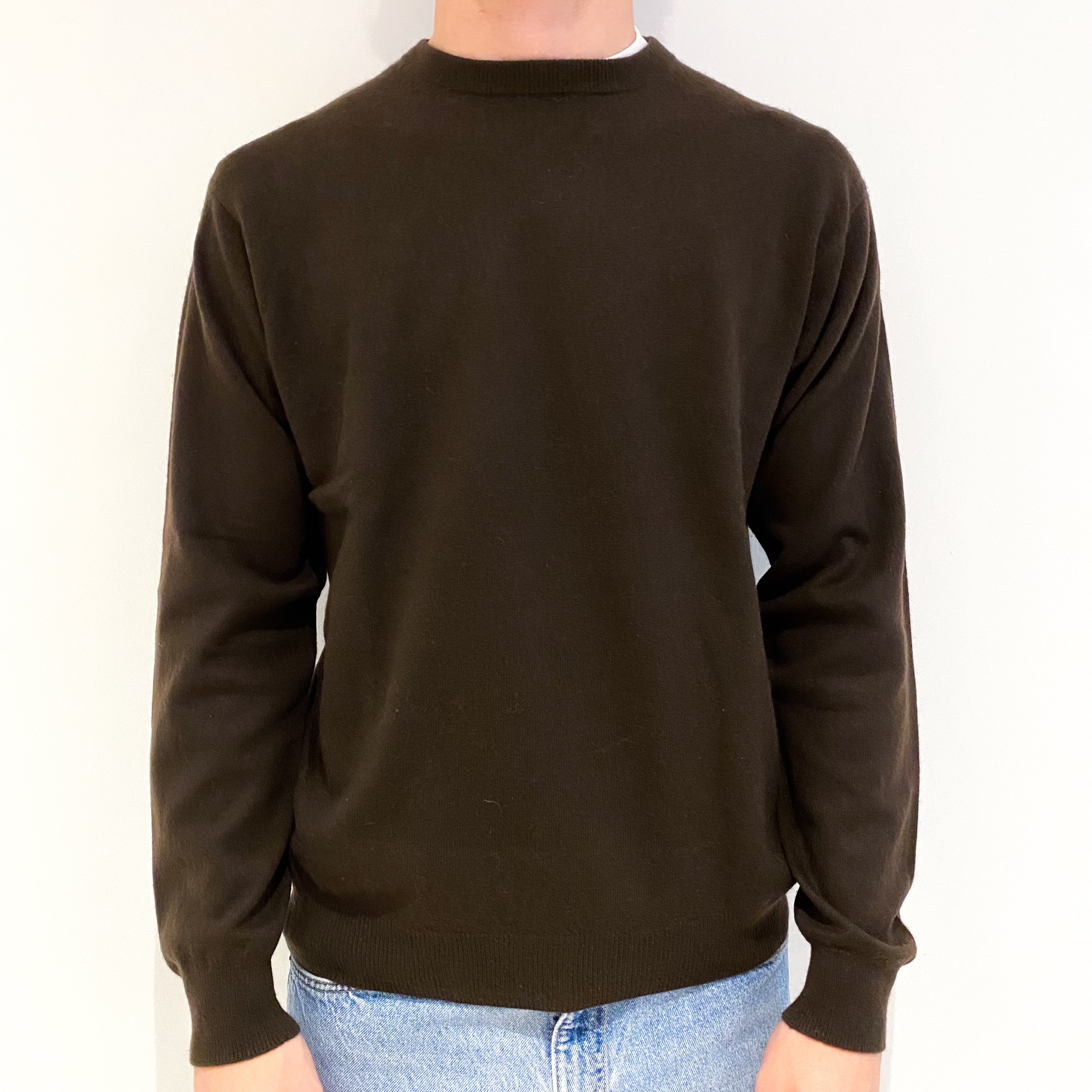 Men's Dark Chocolate Brown Cashmere Crew Neck Jumper Medium