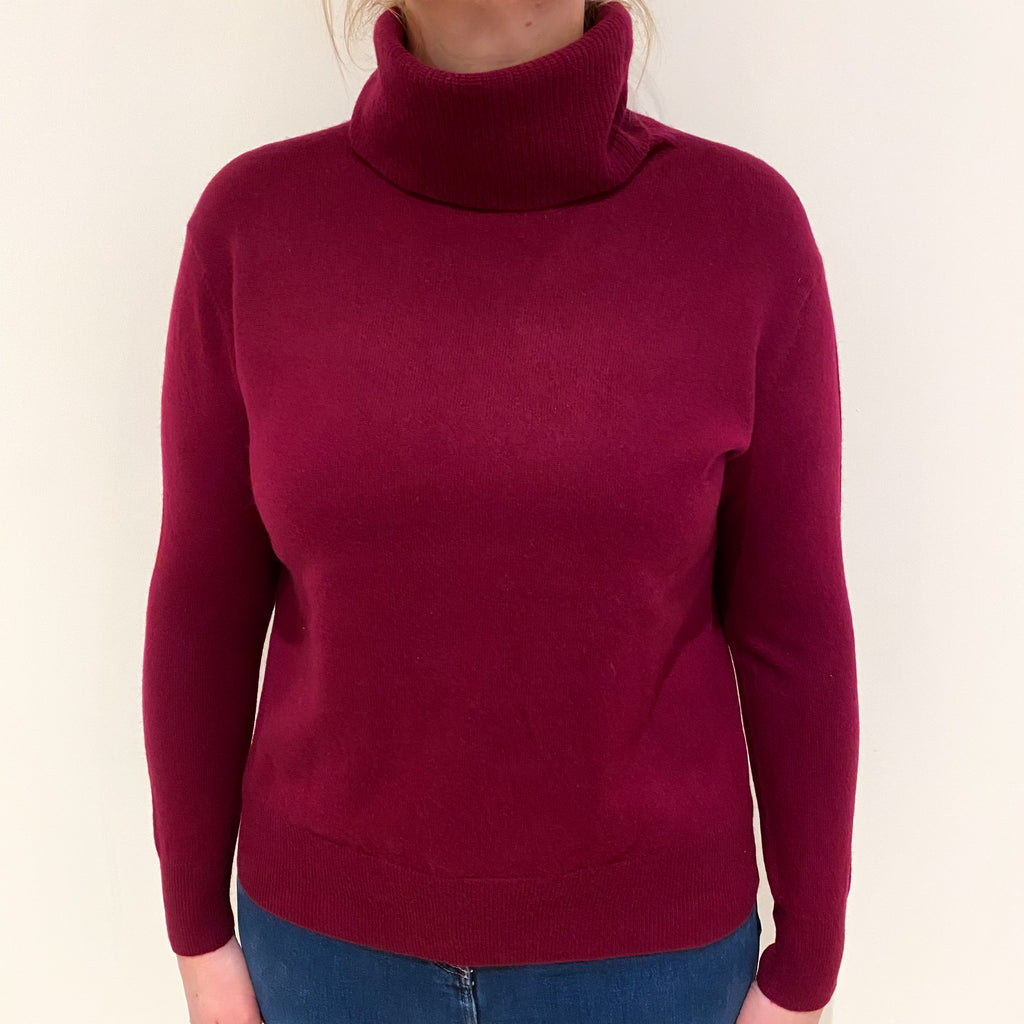 Burgundy Red Cashmere Polo Neck Jumper Large
