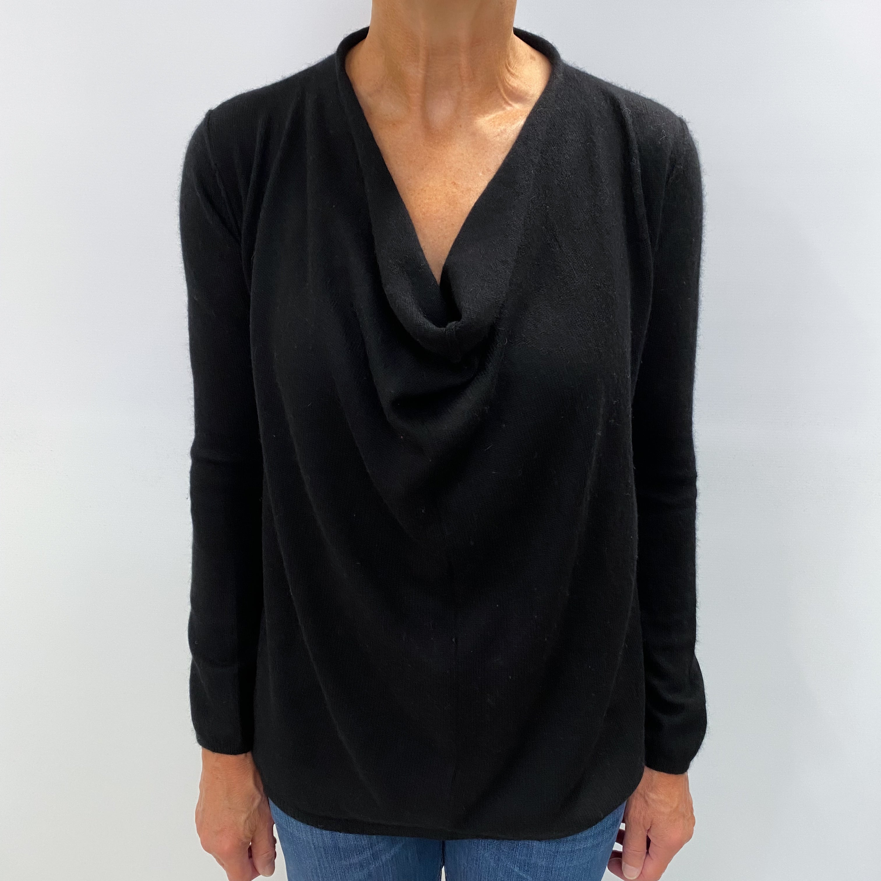 Black Cashmere Drape Neck Jumper Medium