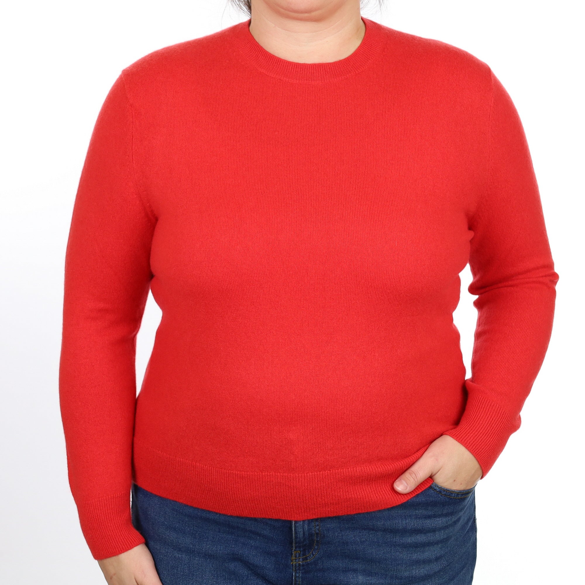Vermillion Red Cashmere Crew Neck Jumper Large