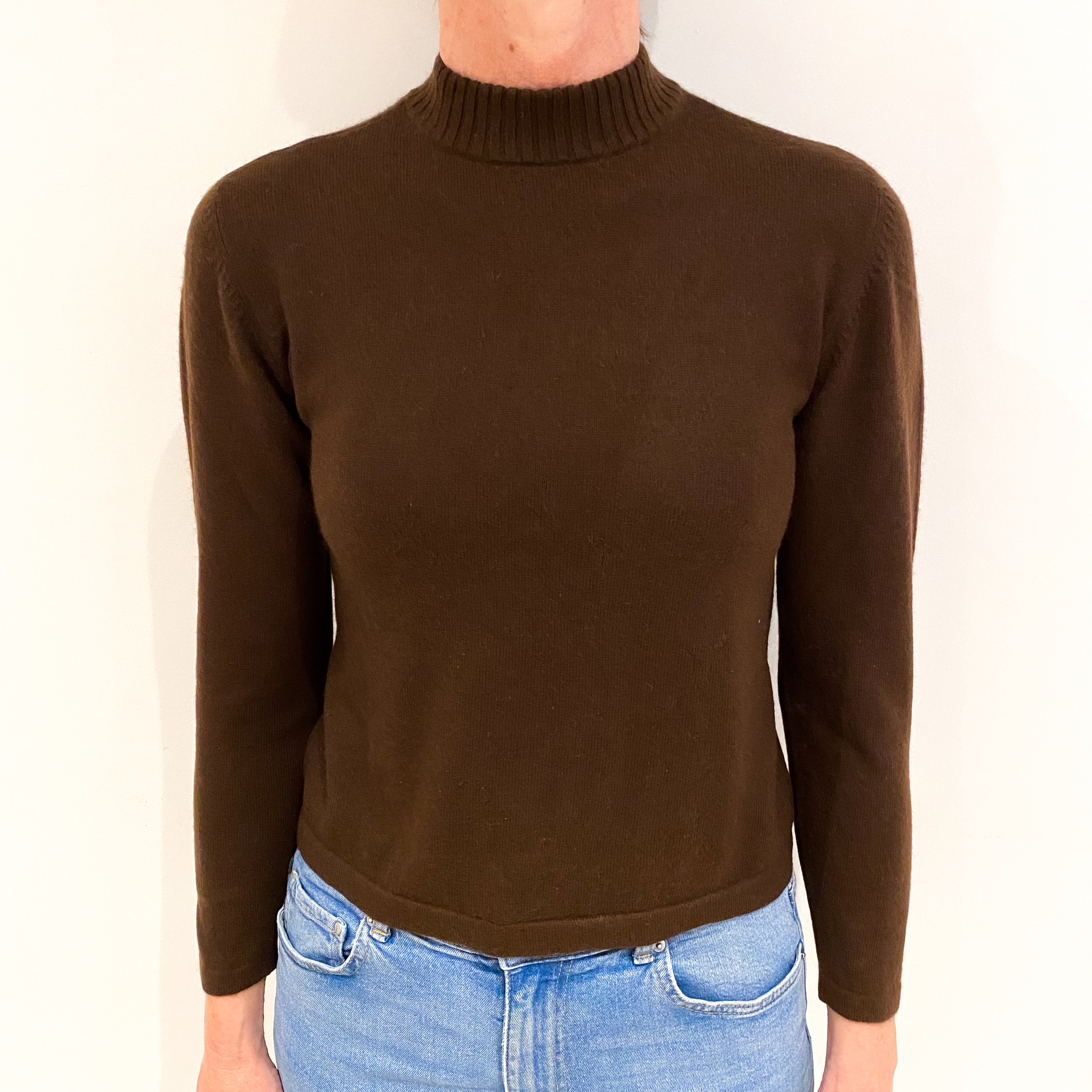 Dark Chocolate Brown Cashmere Turtle Neck Jumper Small