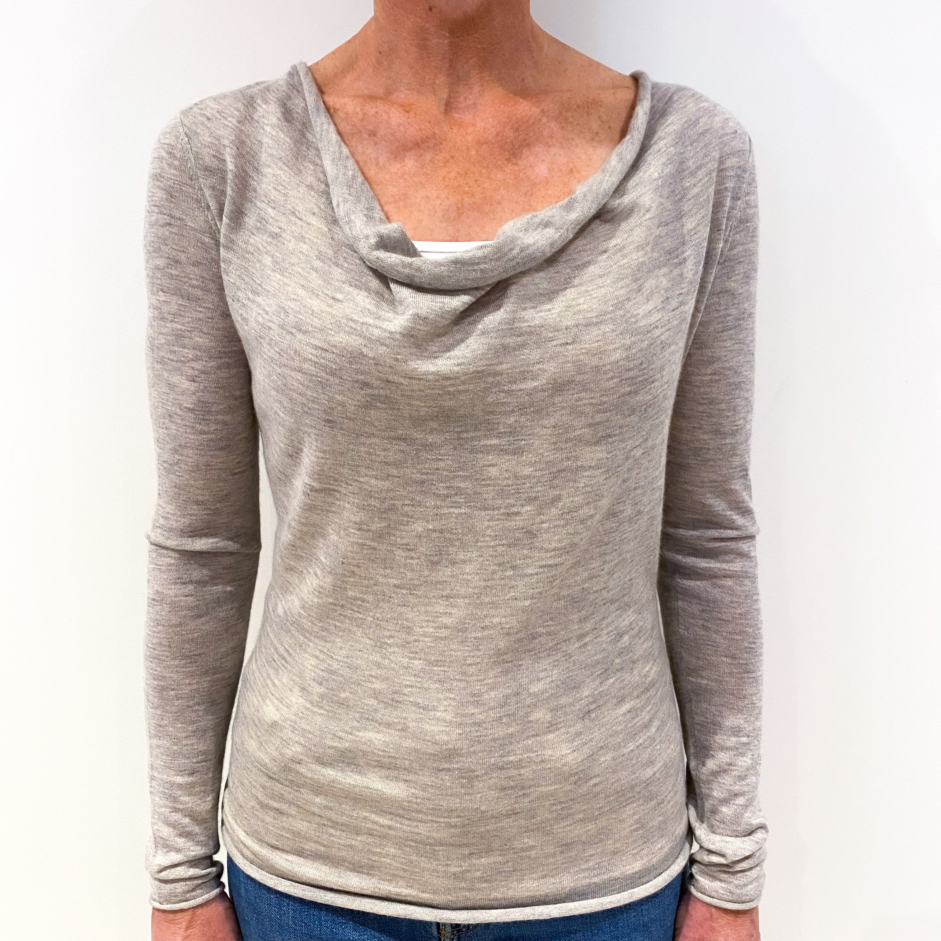 Smoke Grey Fine Knit Cashmere Cowl Neck Jumper Small