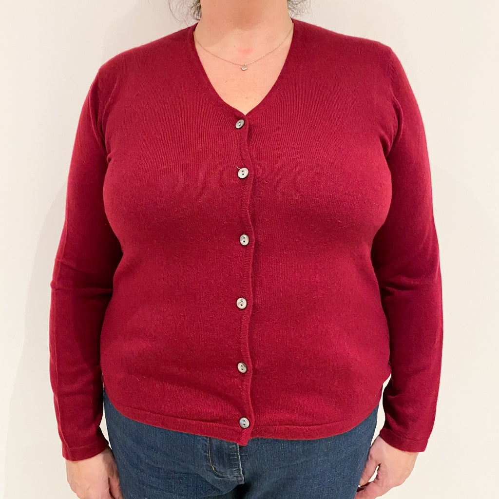 Garnet Red Cashmere V-Neck Cardigan Extra Large