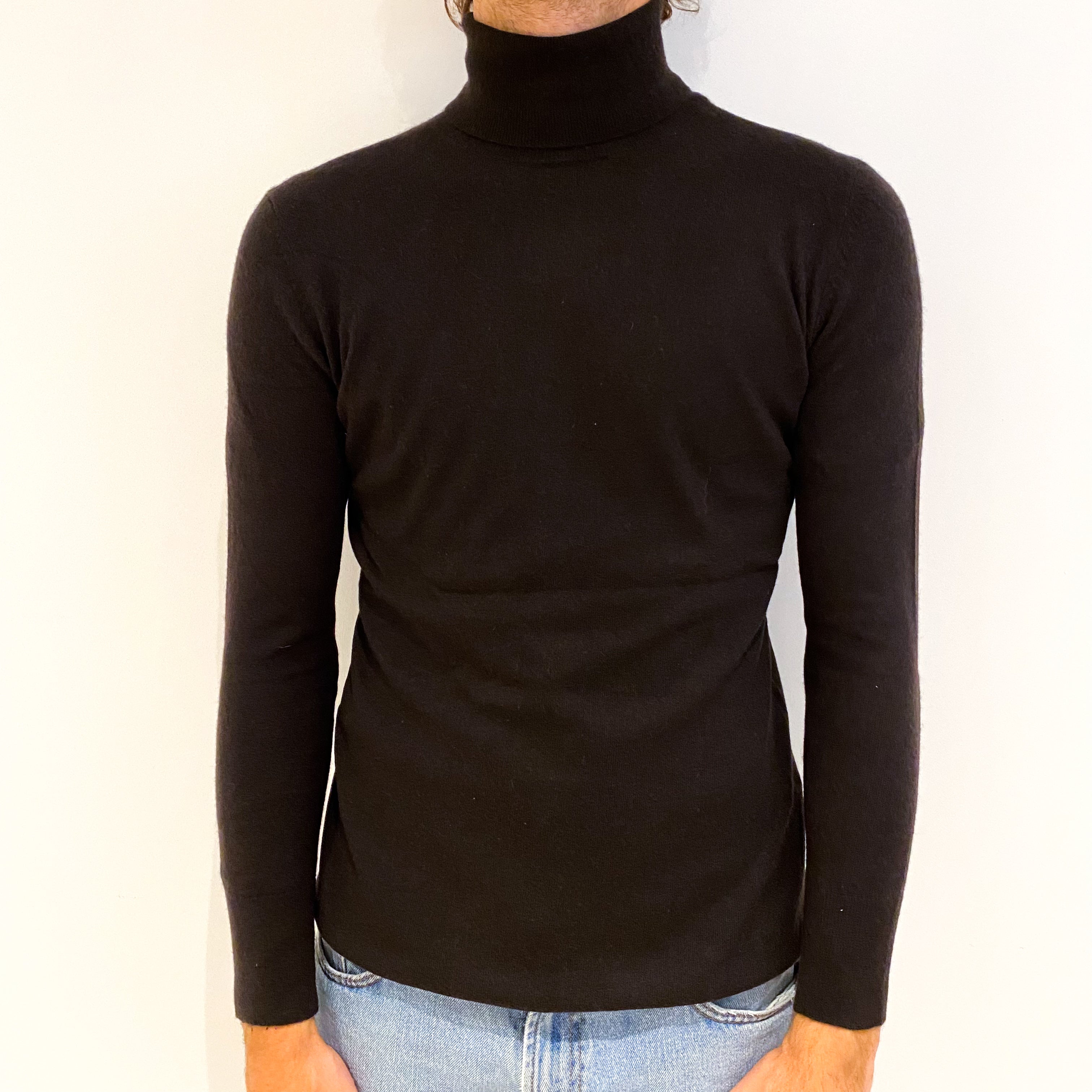 Men's Dark Chocolate Brown Cashmere Polo Neck Jumper Medium
