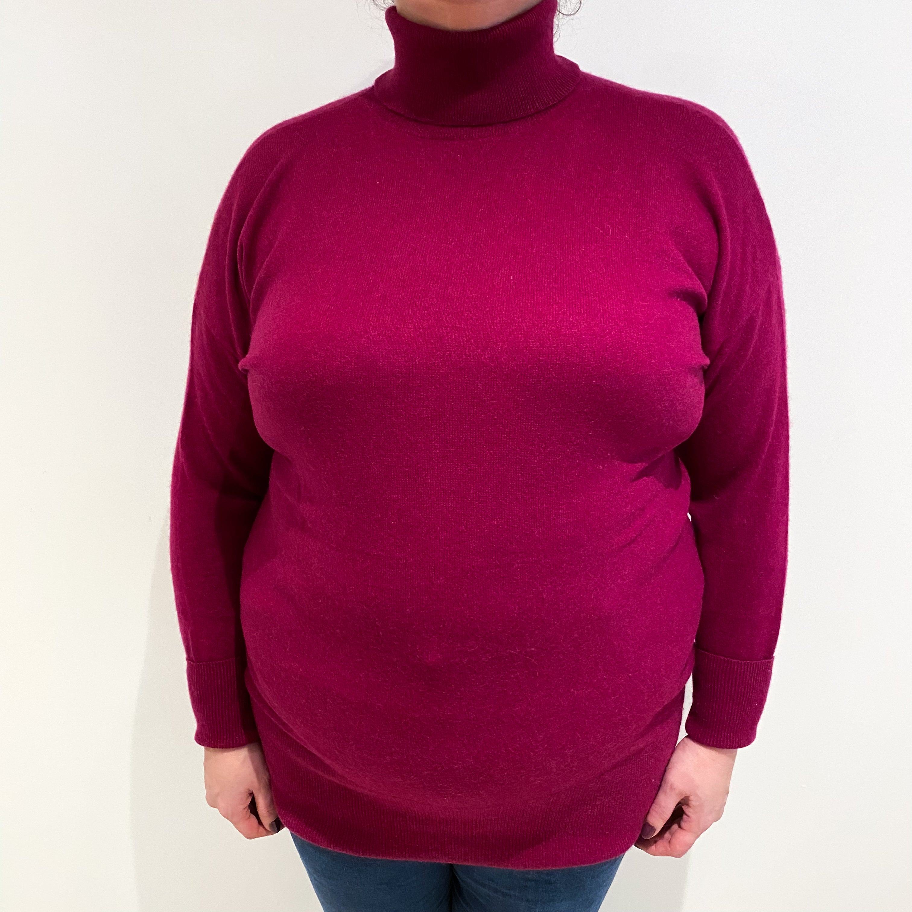 Grape Red Cashmere Polo Neck Jumper Extra Large