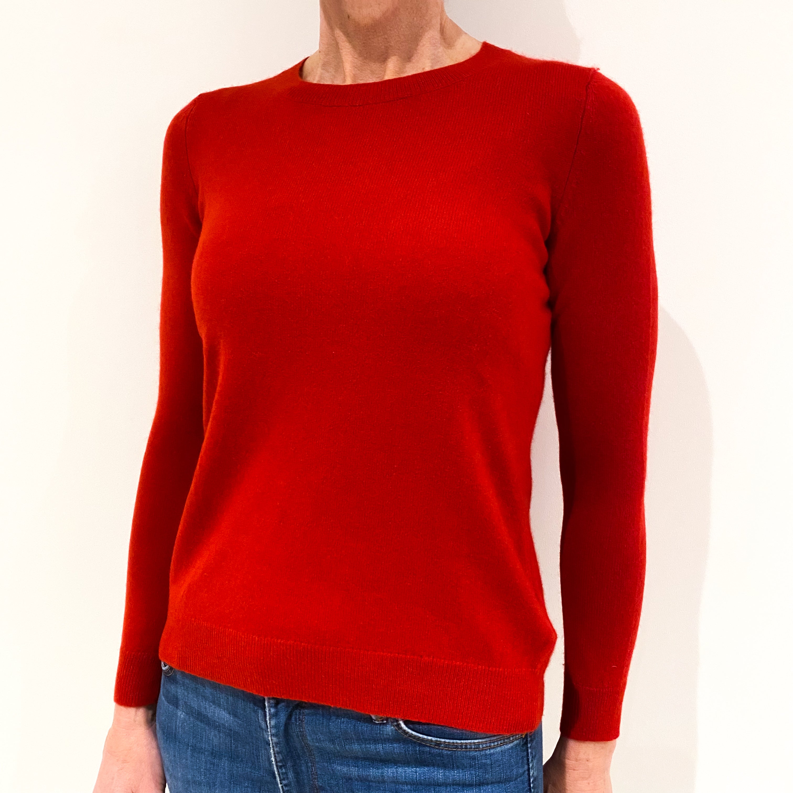 Scarlet Red Cashmere Crew Neck Jumper Small Petite