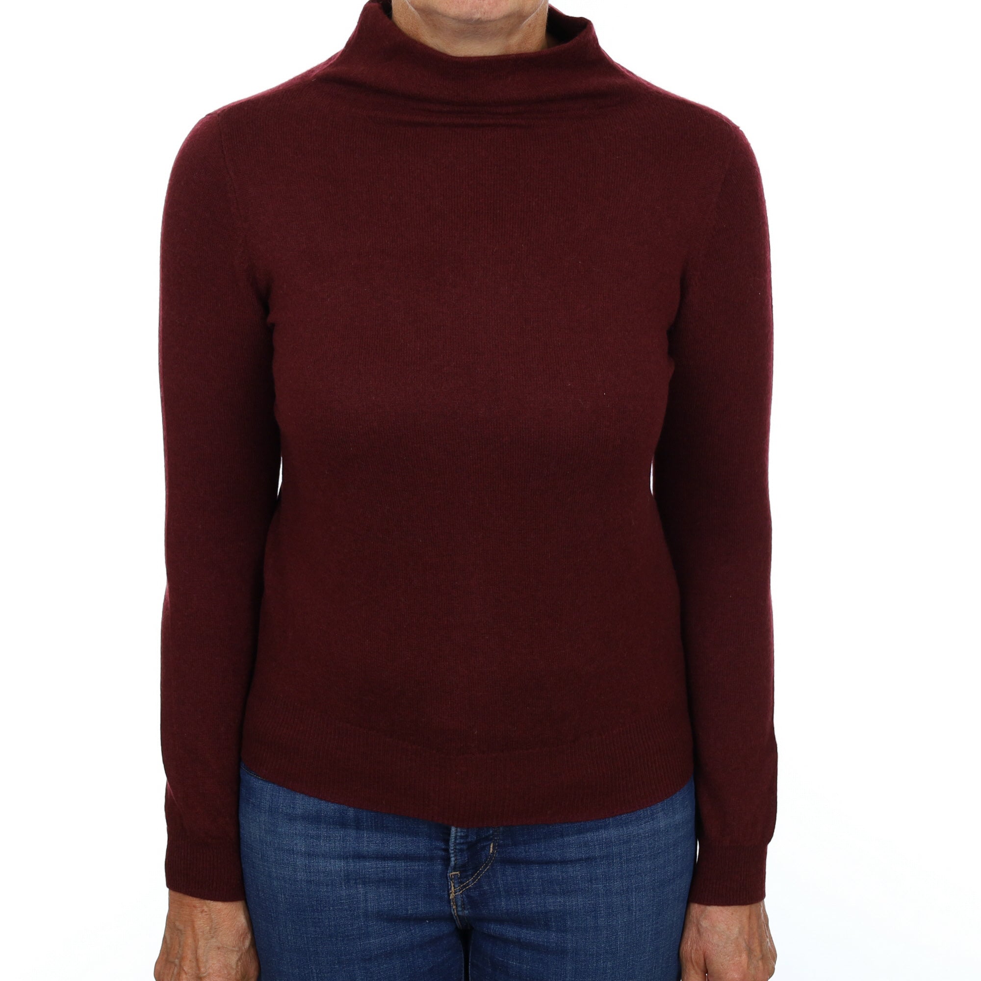 Burgundy Red Cashmere Funnel Neck Jumper Medium