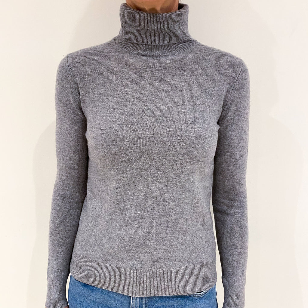 Ash Grey Cashmere Polo Neck Jumper Small